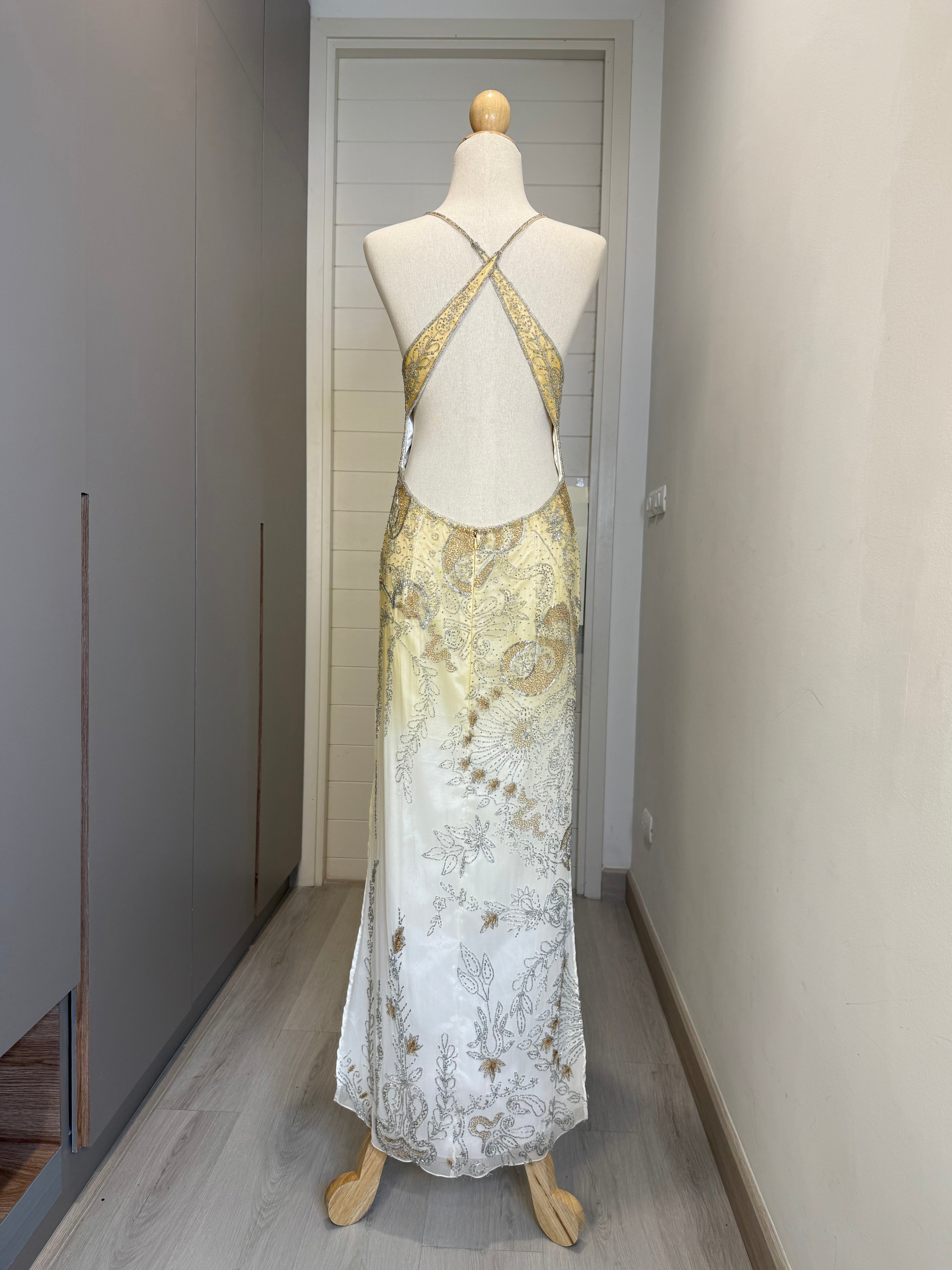 V232 Vintage Mia Bella Golden Ombré Halter Gown (M)