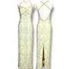 V246 Vintage Papell Boutique Evening Buttercream Beaded Crisscross-Back Gown (XS–S) *ตัดความยาวพิเศษสำหรับสาว Petite*