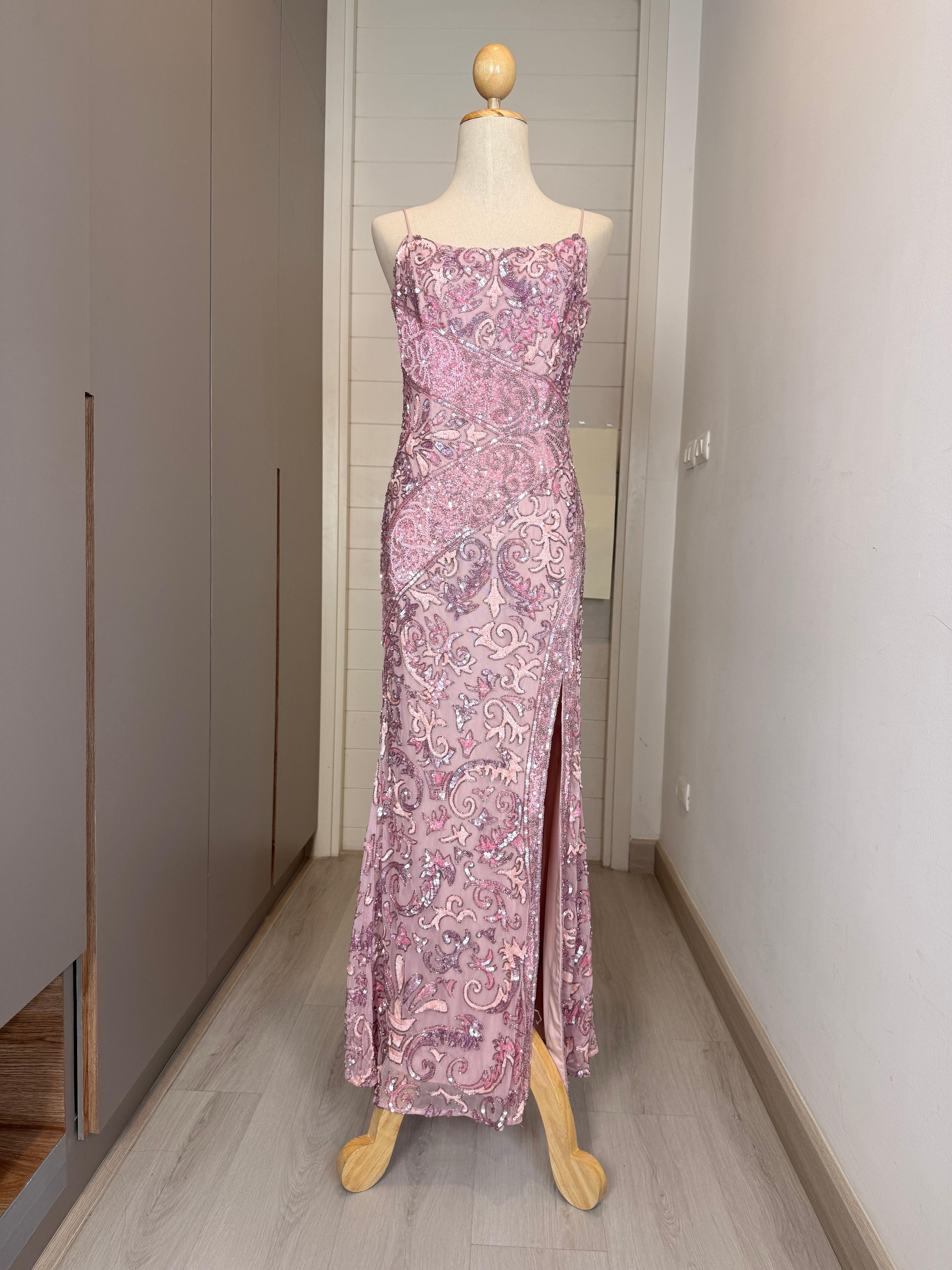 V312 Sherri Hill Blush Sparkle Sequin Gown (S-M)