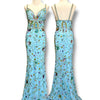 V230 Vintage Sherri Hill Bohemian Aqua Beaded Gown (XS-S)