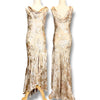 V327 Vintage Alex Evenings Champagne Silk Floral Cowl Gown (S-M)