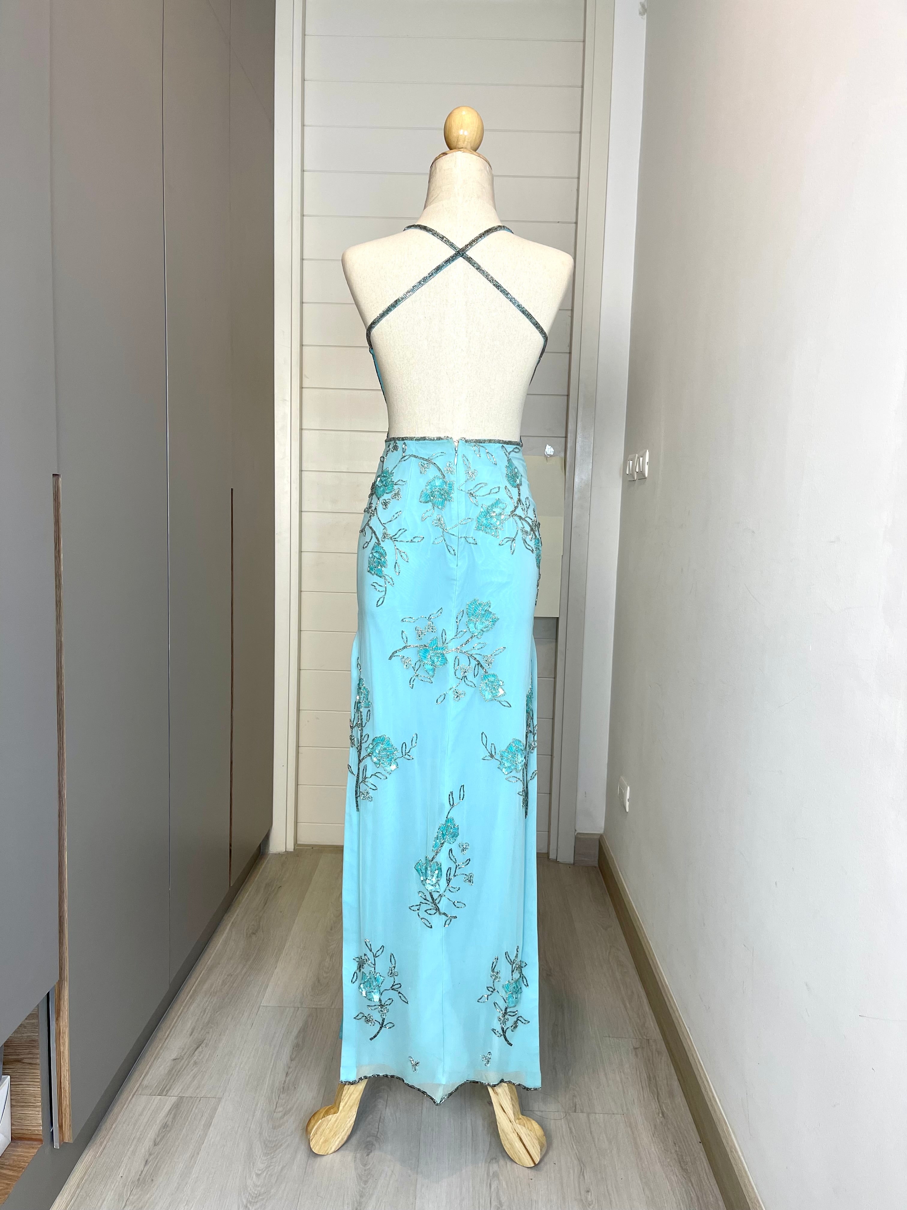 V08 Vintage David's Bridal Blue Evening Gown (XXS) *ชุดใหม่