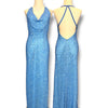 V319 Vintage Scala Crystal Blue Sequin Cowl Neck Backless Gown (S)