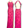 V251 Vintage Fuchsia Beaded Halter Backless Gown (XS–S)