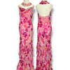 F02 Vintage Pink Floral Evening Dress (S-M) *ปิดการเช่าแล้ว*