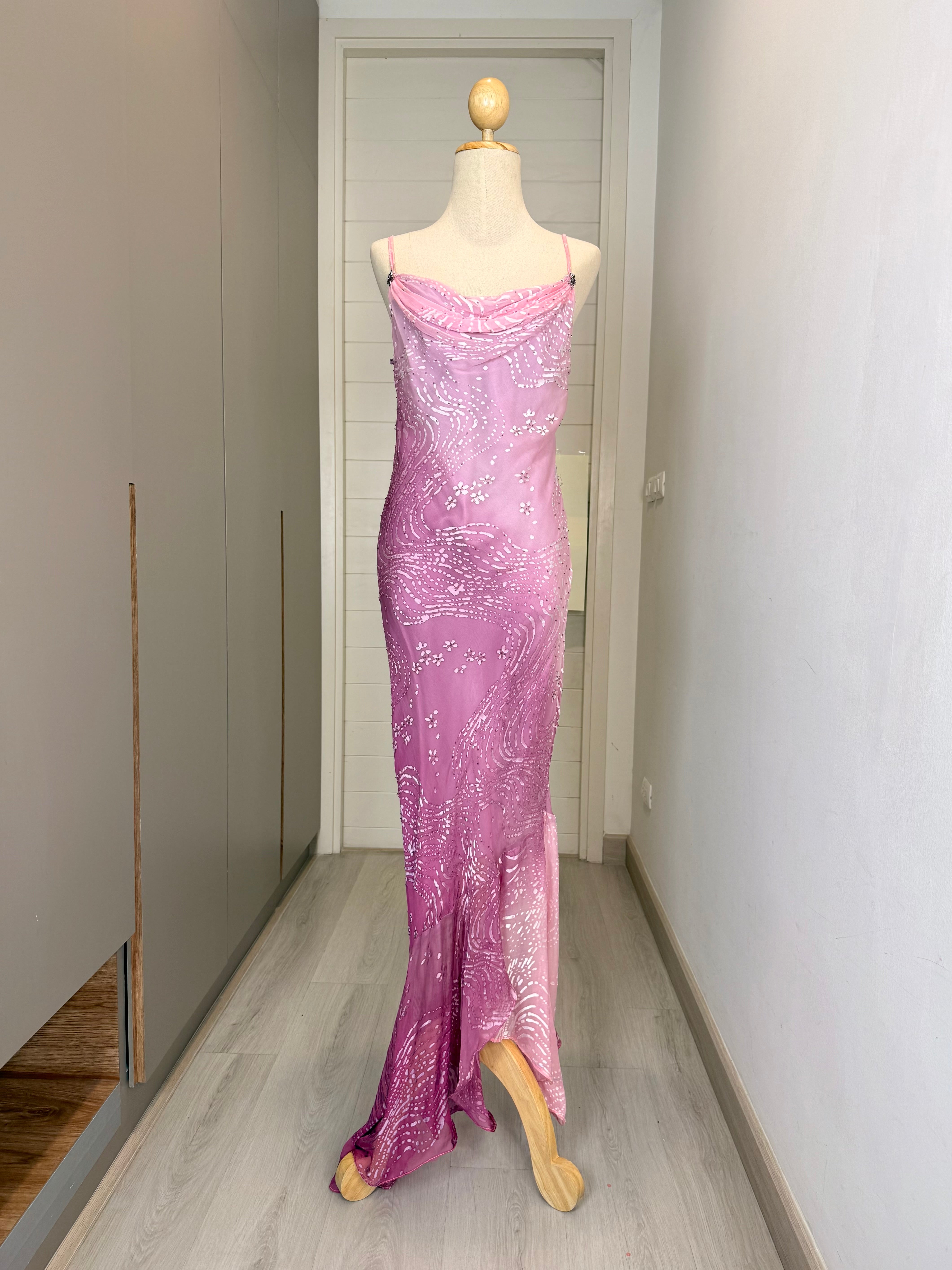 V295 Vintage Brin de Femme Lavender Blossom Beaded Gown (M)
