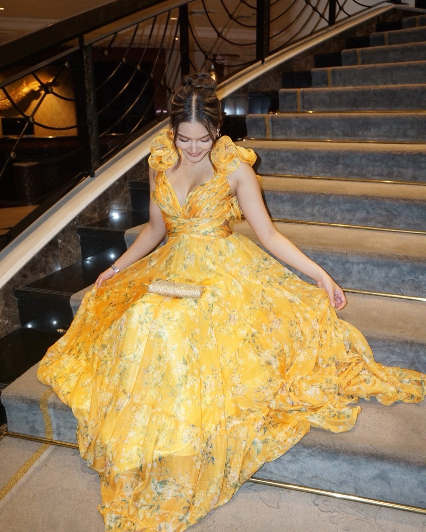 M10 Mac Duggal Yellow Evening Gown (S) (ความยาวปกติ)