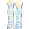 V302 Vintage Blue Porcelain Beaded Open Back Gown (XS-S)