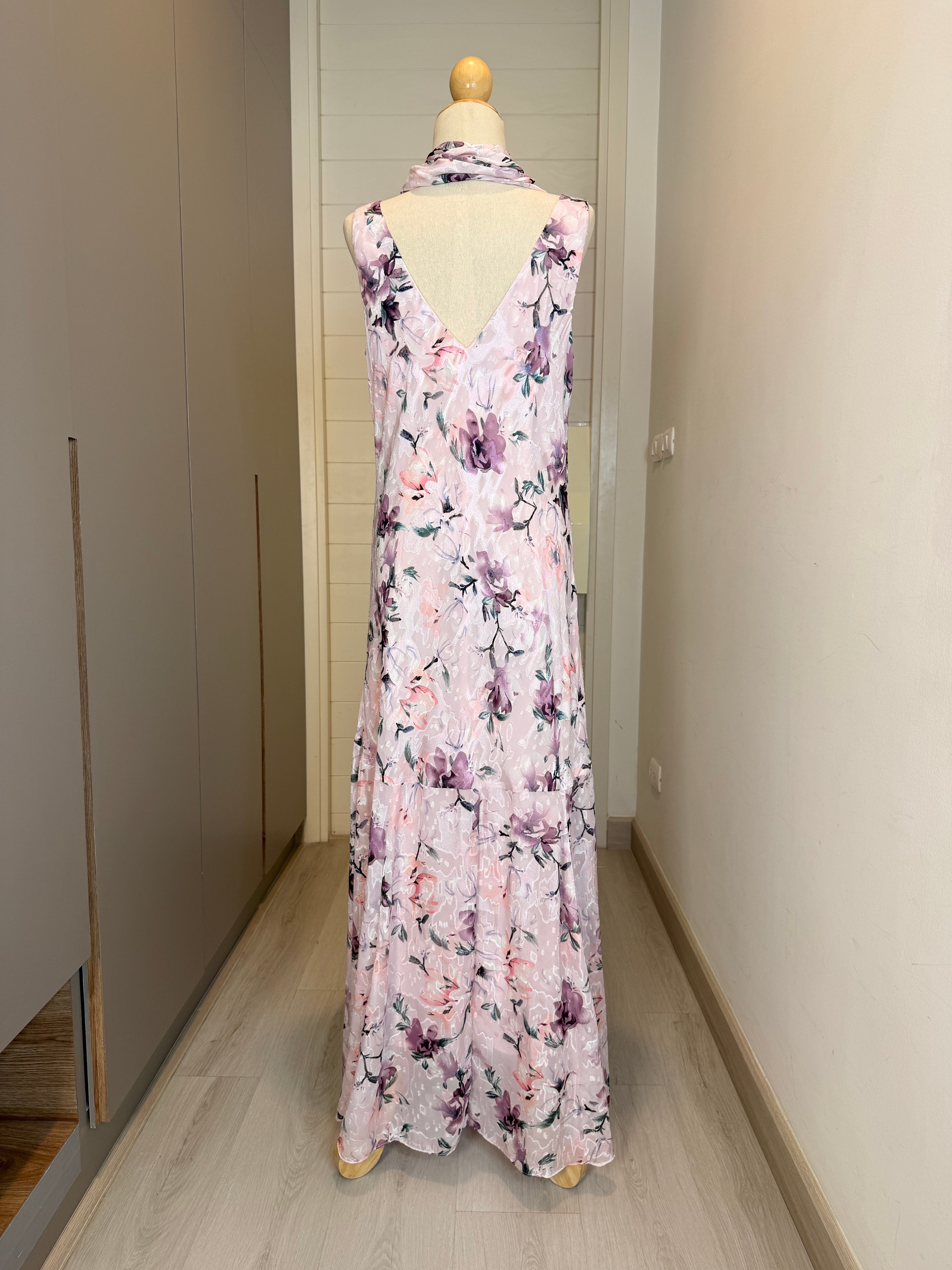 V297 Vintage Blush Garden Scarf Dress (L-XL)