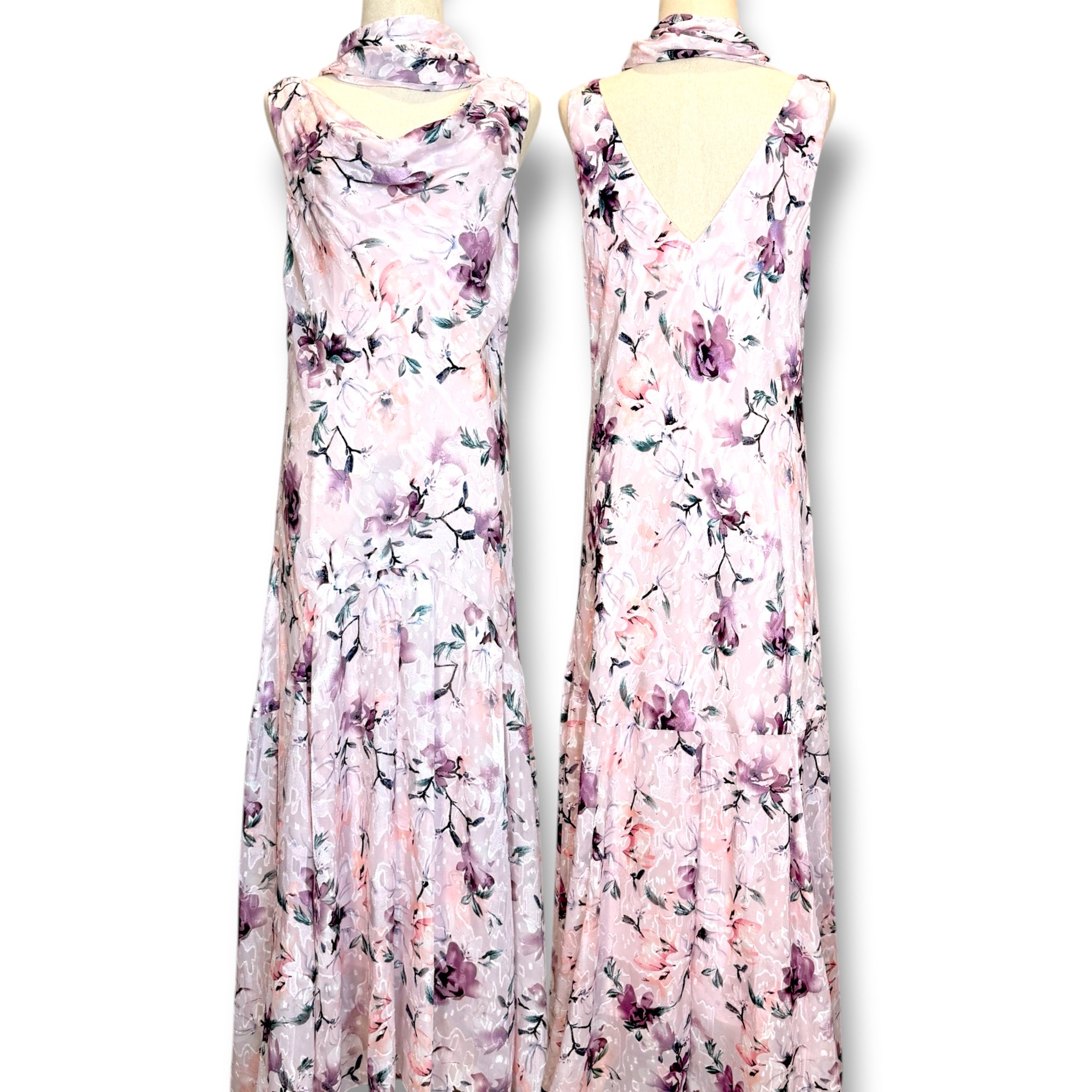 V297 Vintage Blush Garden Scarf Dress (L-XL)