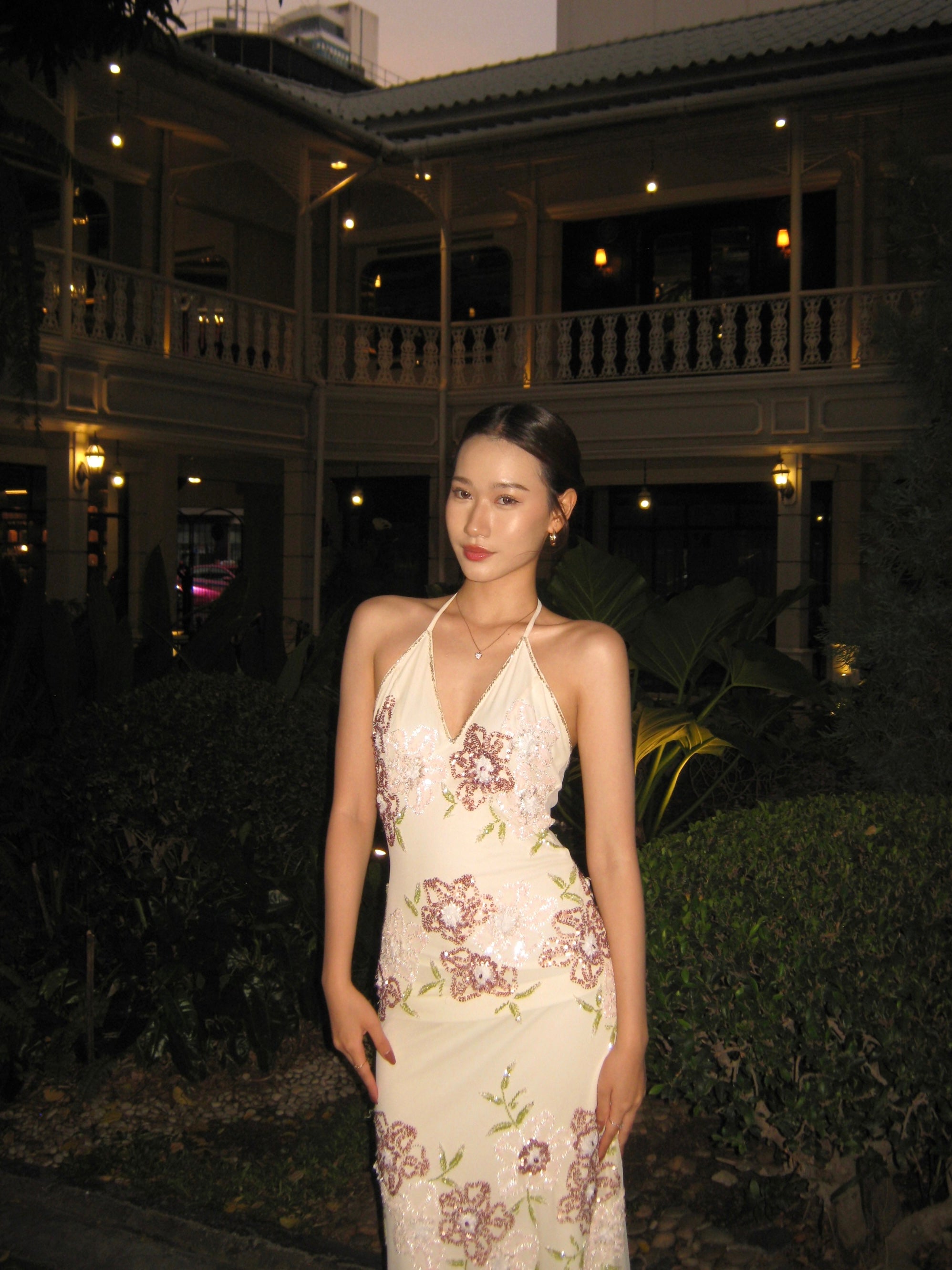V102 Vintage Super Rare Attitudes Floral Evening gown (XS-S)