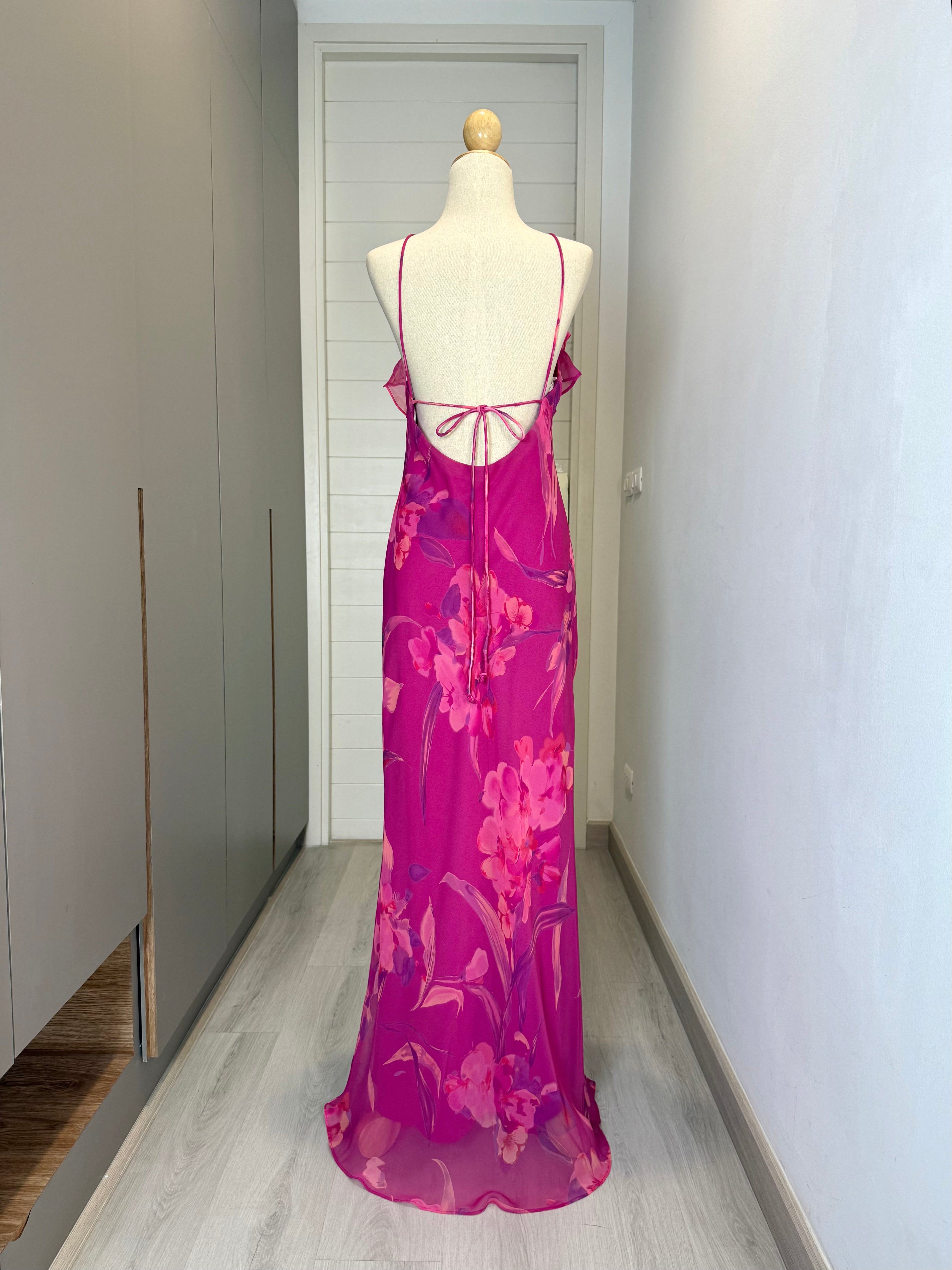 V192 Vintage Betsy & Adam Orchid Bloom Draped Dress (S-M)