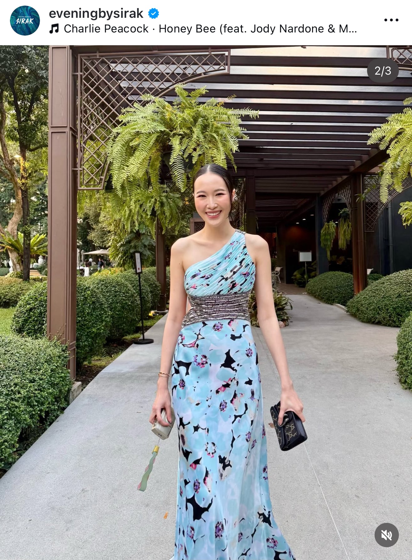 V47 Vintage Besty Blue Floral Evening Gown (XS)