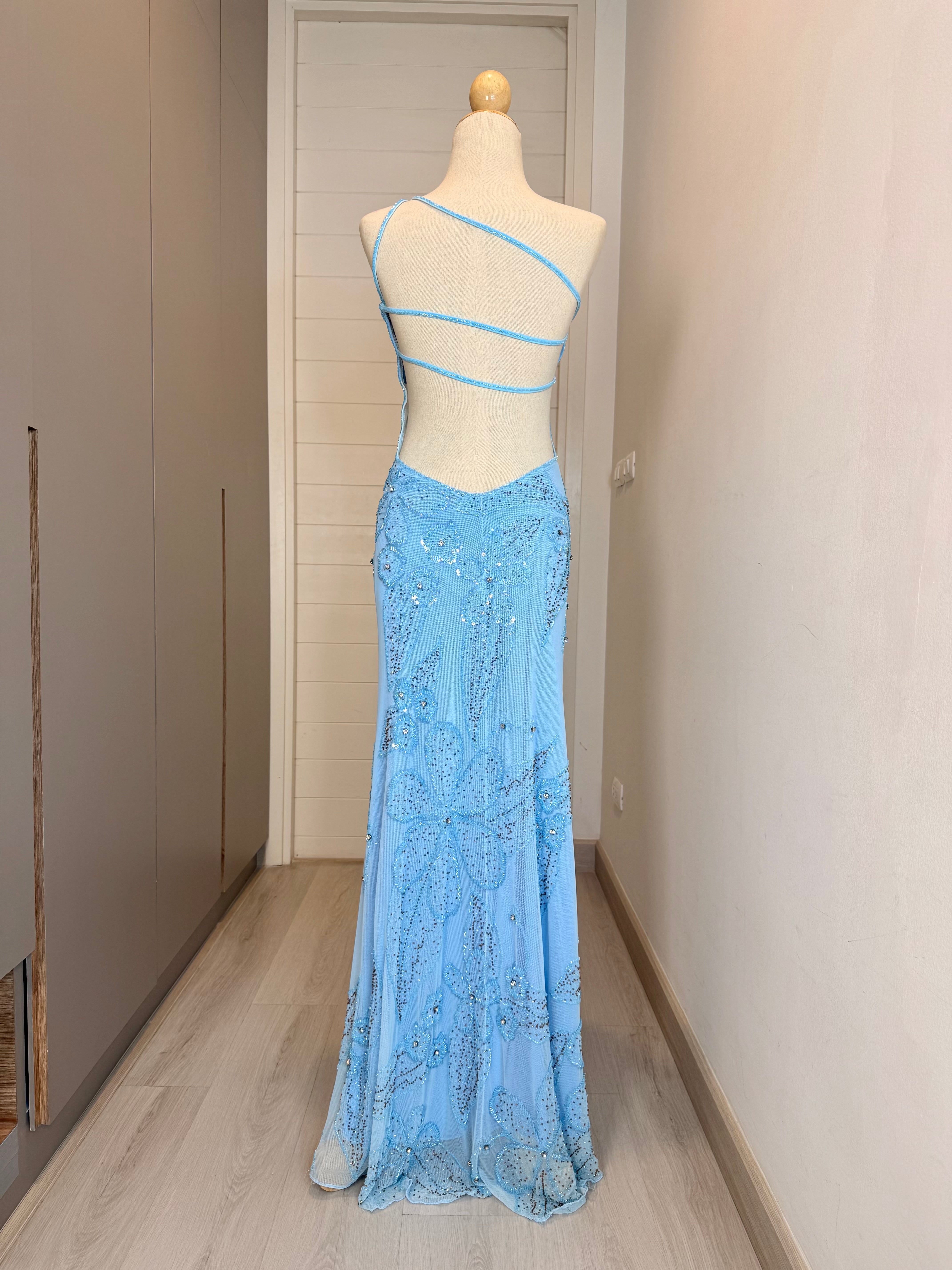 V303 Vintage Attitude by Debra Sky Blossom Open Back Gown (XS-S)