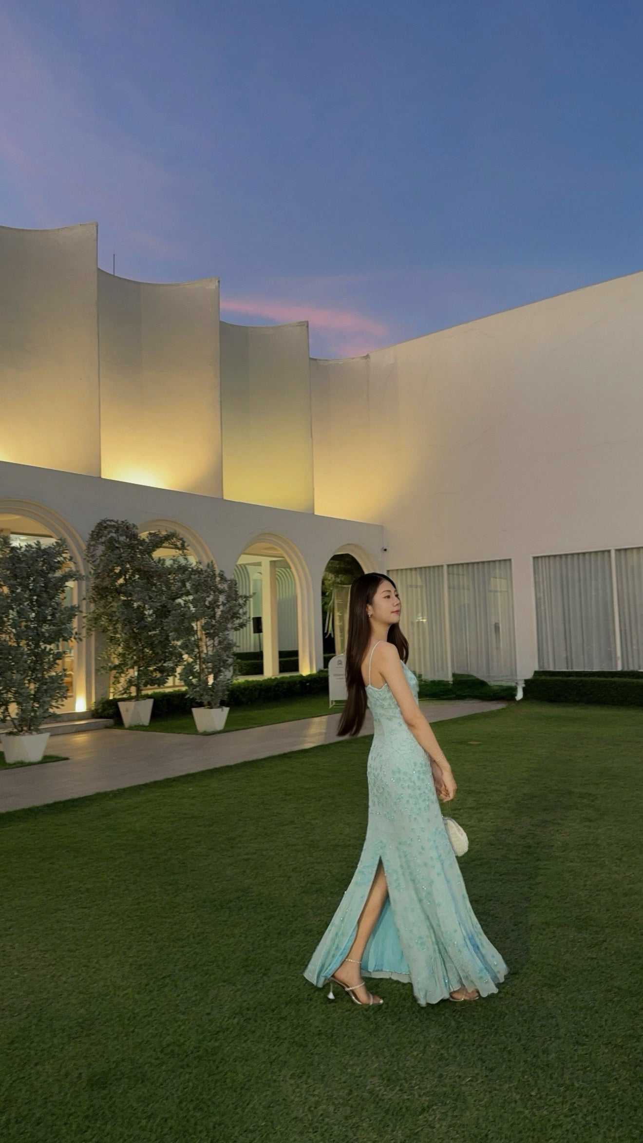 V251 Vintage Scala Aqua Blossom Beaded Slip Dress (S)