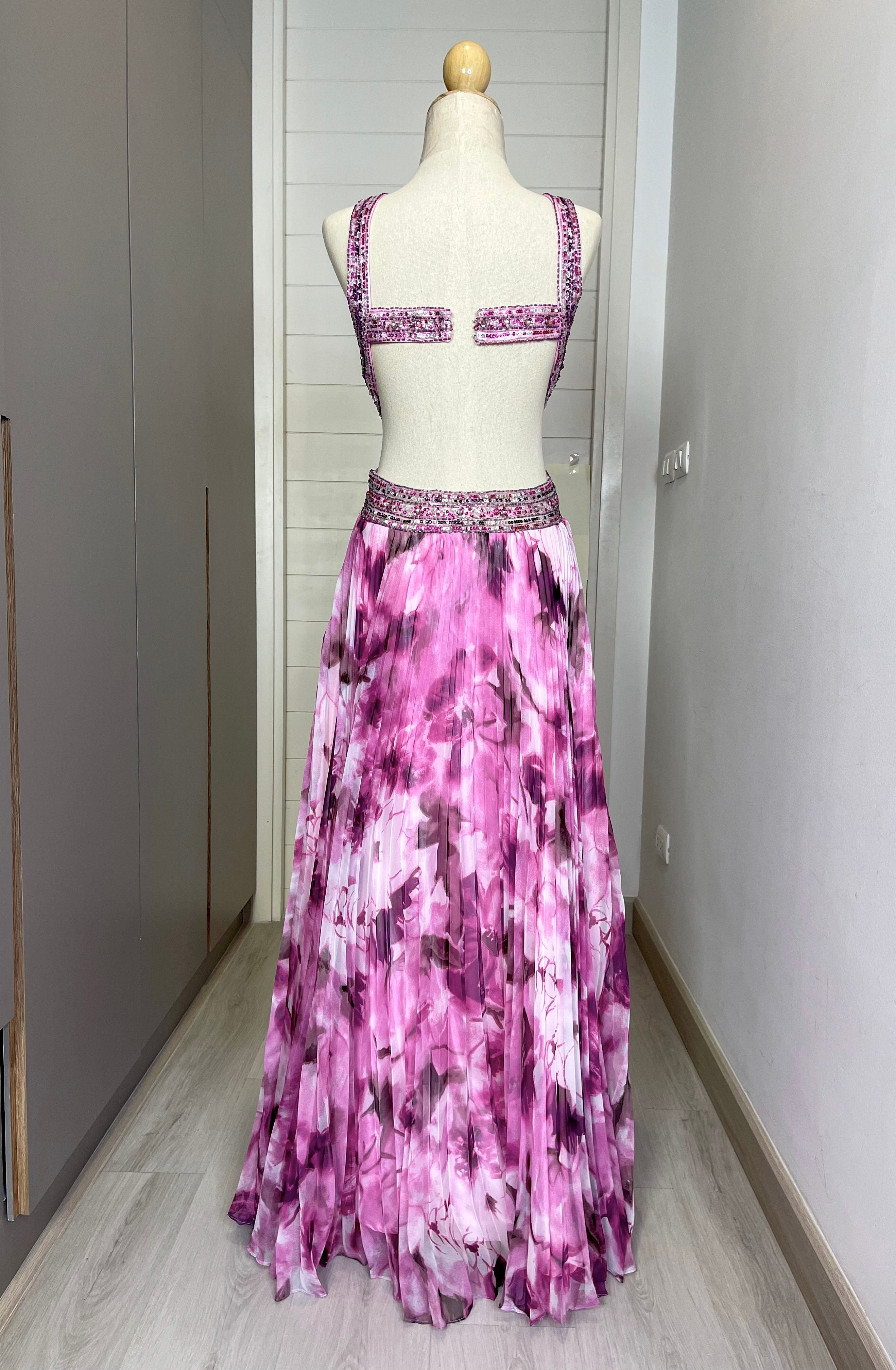 D06 Dave & Johnny Pink Floral Evening Gown (XS-S) ชุดใหม่