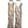 V227 Vintage Golden Dusk Floral Scarf Slip Dress (XL)