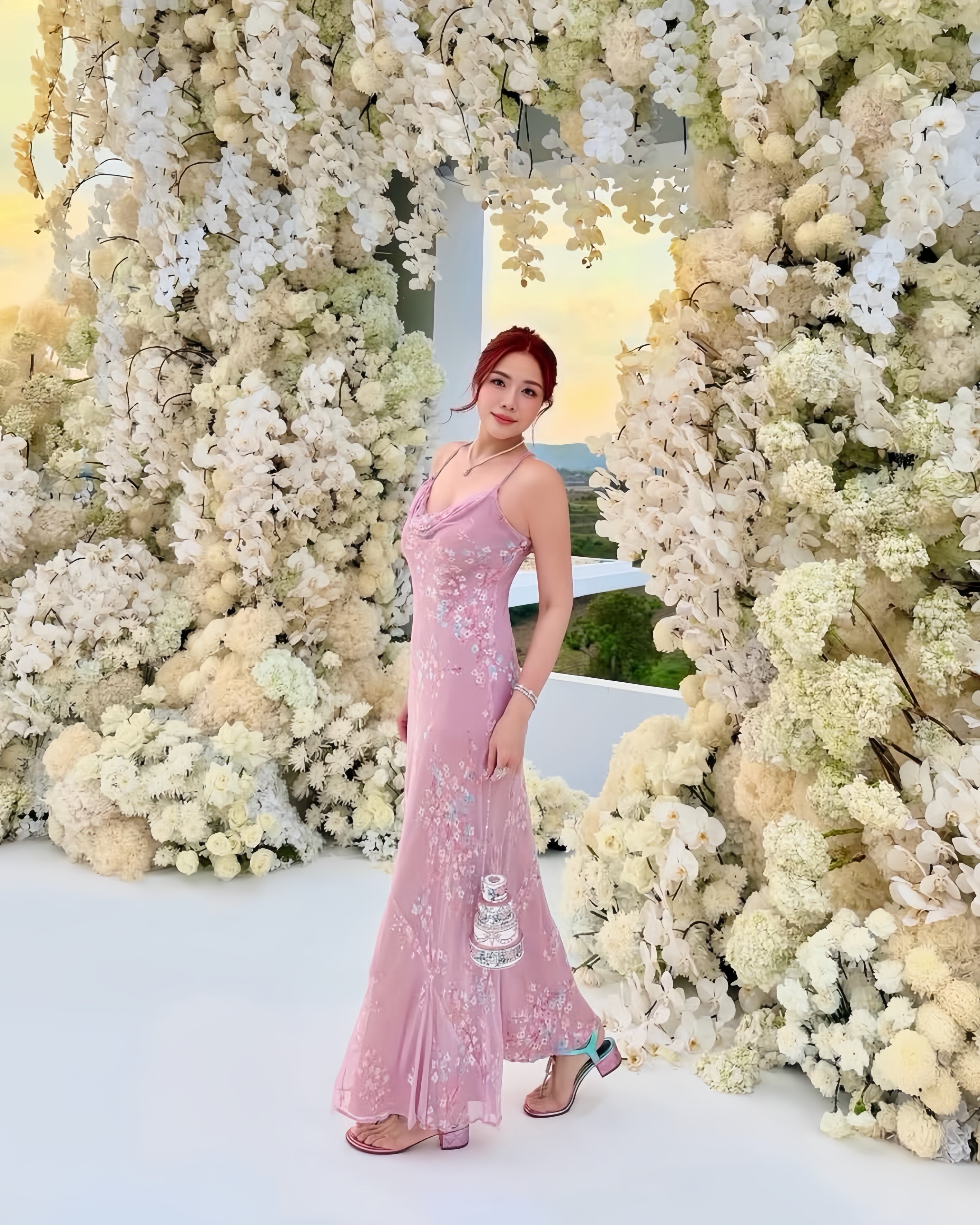 M07 Monsoon Pink Evening Gown (M-XL) (มีบริการปรับสายขึ้นตามไซส์ค่ะ)