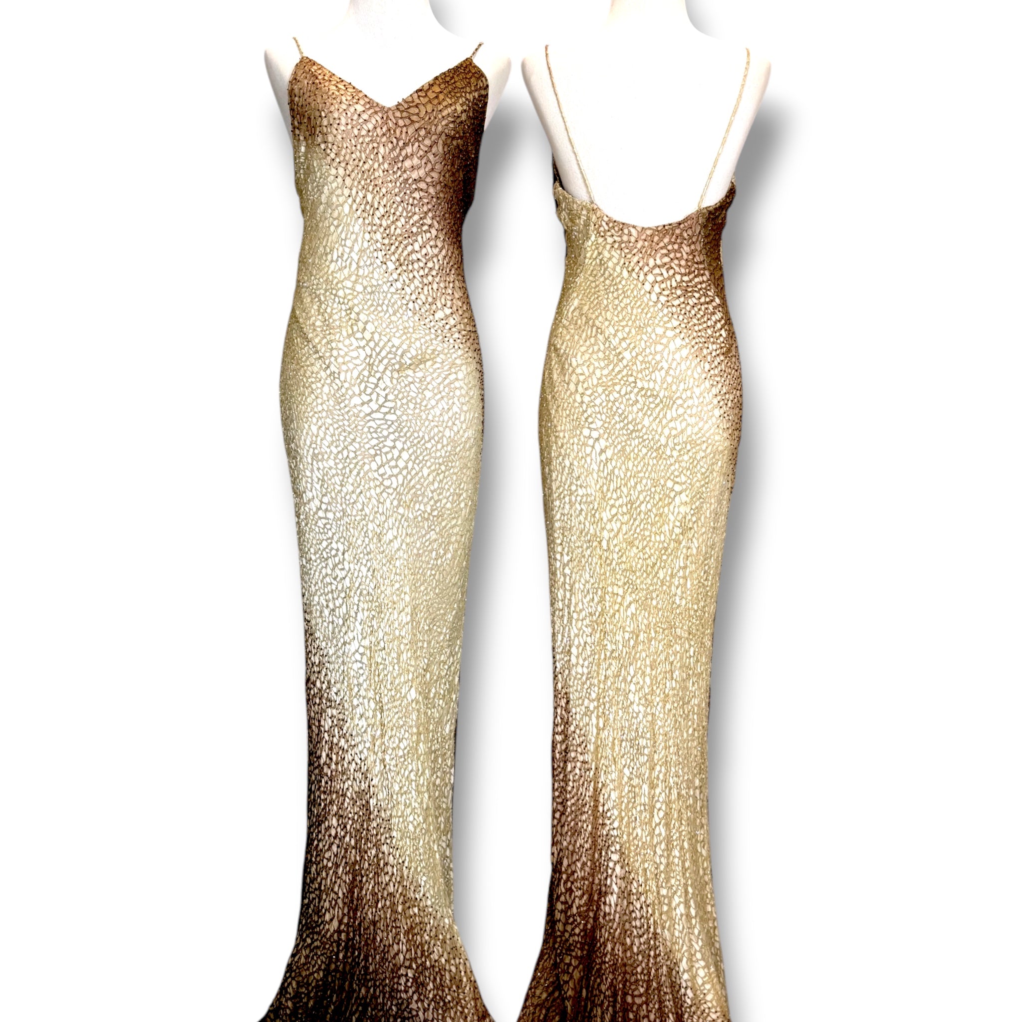 V294 Vintage Golden Mosaic Silk Gown (XS-S)