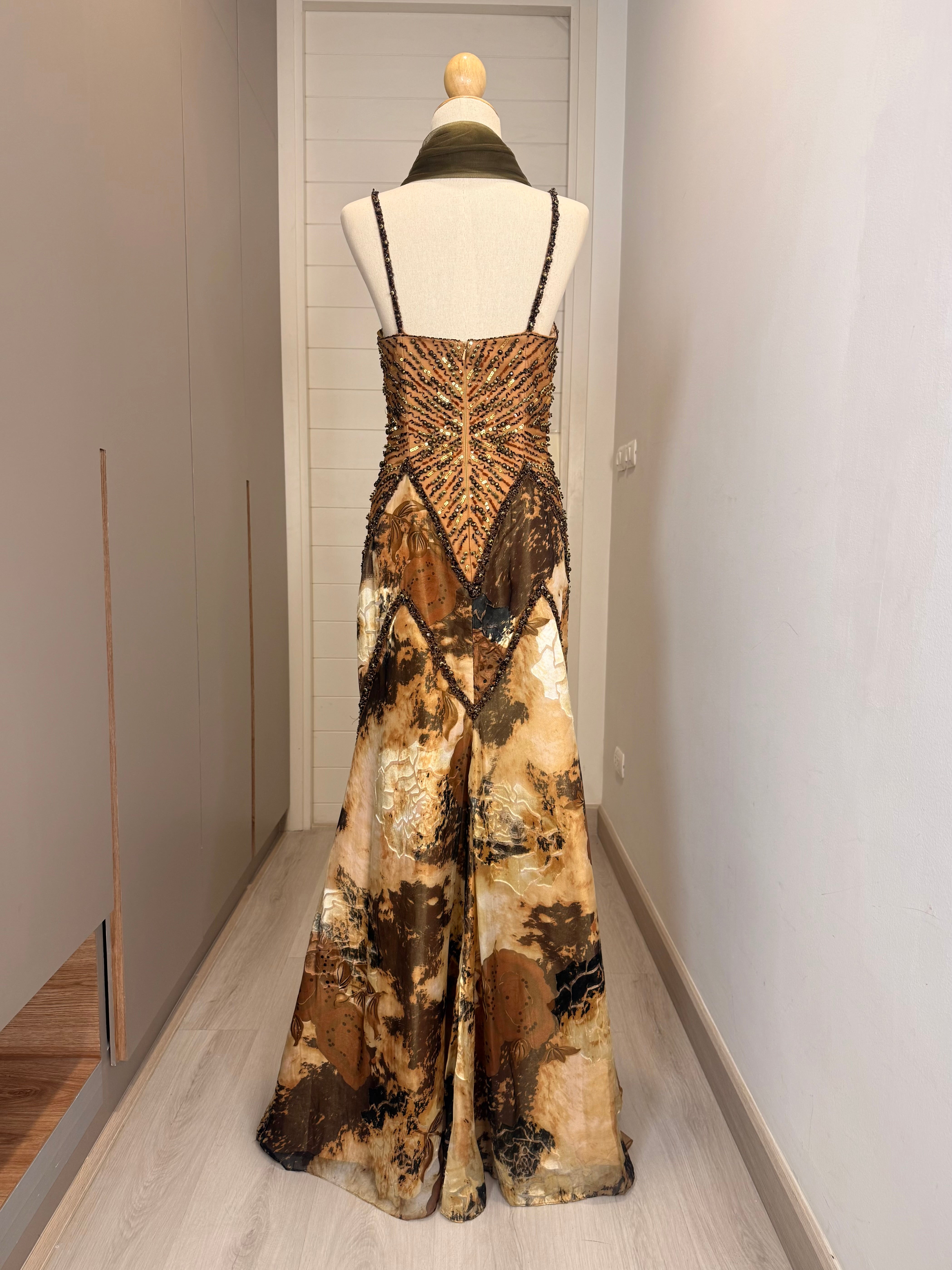 V270 Vintage Bronze Mirage Beaded Gown (S-M)