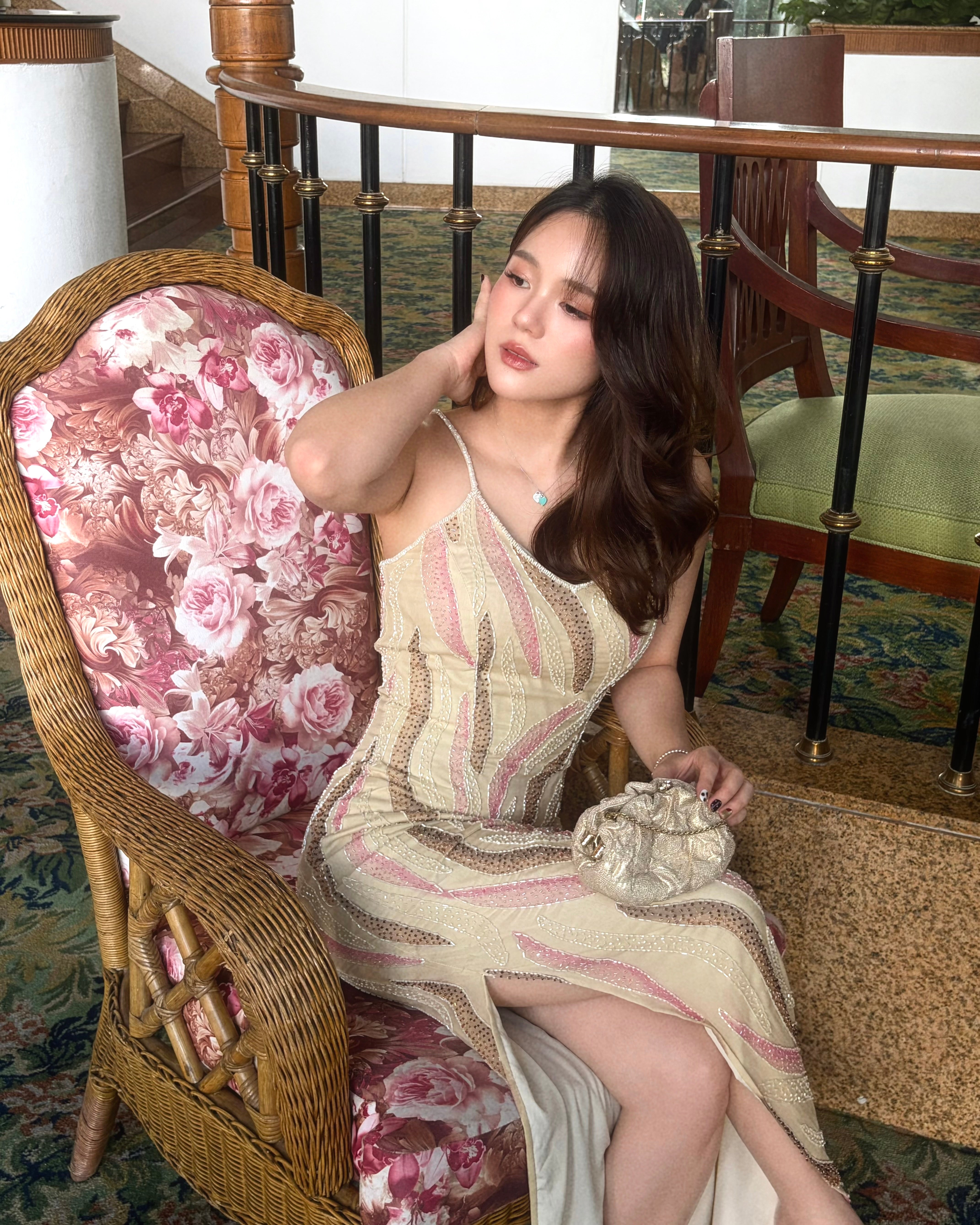 V306 Vintage Cache Vanilla Flame Beaded Gown (S)