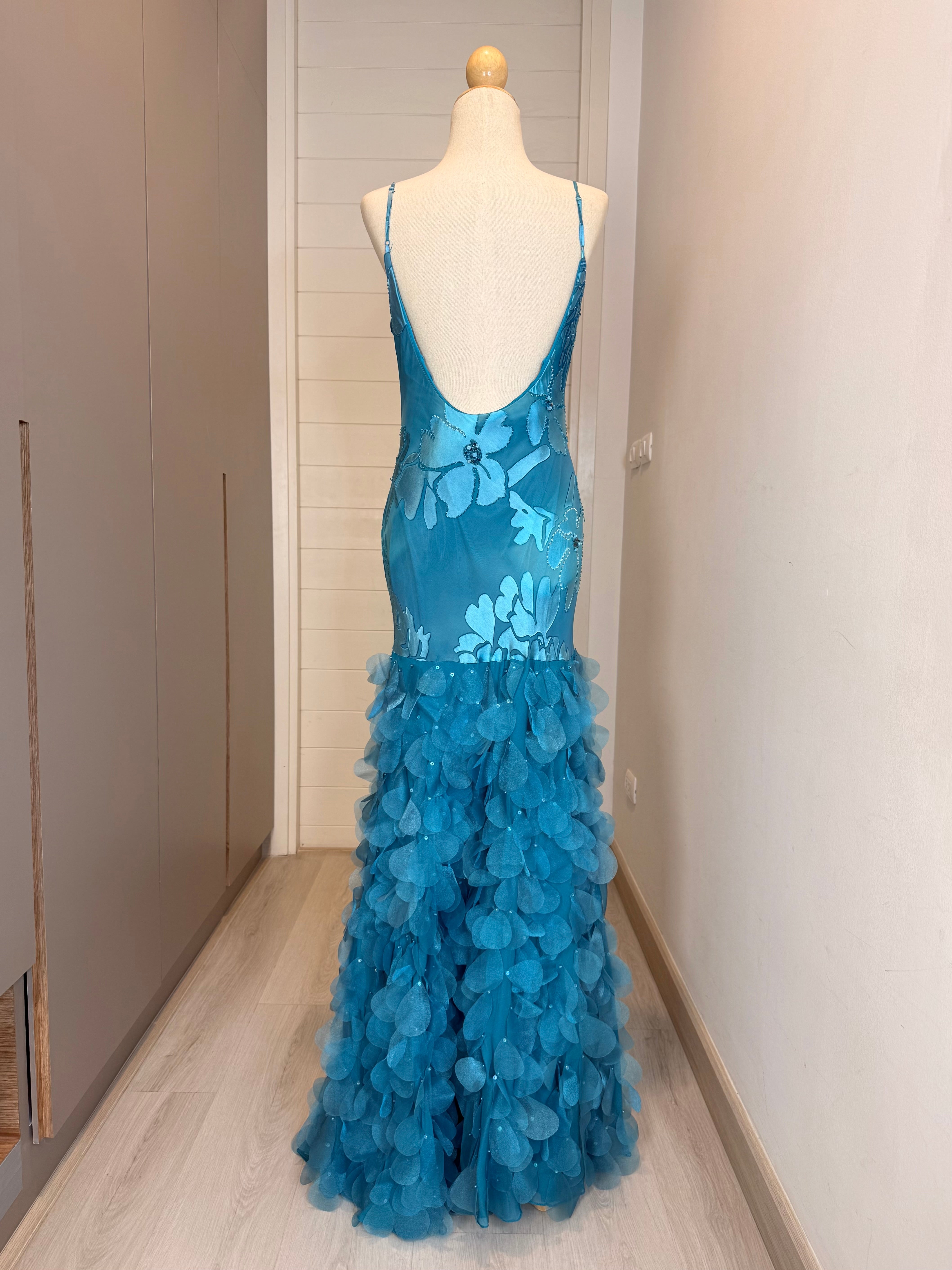 V286 Vintage Bicici Azure Petal Silk Gown (M-L)
