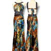 V279 Vintage May Queen Turquoise Copper Print Gown (XS)