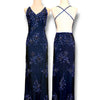 V316 Vintage Sean Collection Midnight Blue Floral Beaded Backless Gown (XS)