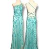 V317 Vintage Camille La Vie Seafoam Swirl Beaded One Shoulder Gown (S)
