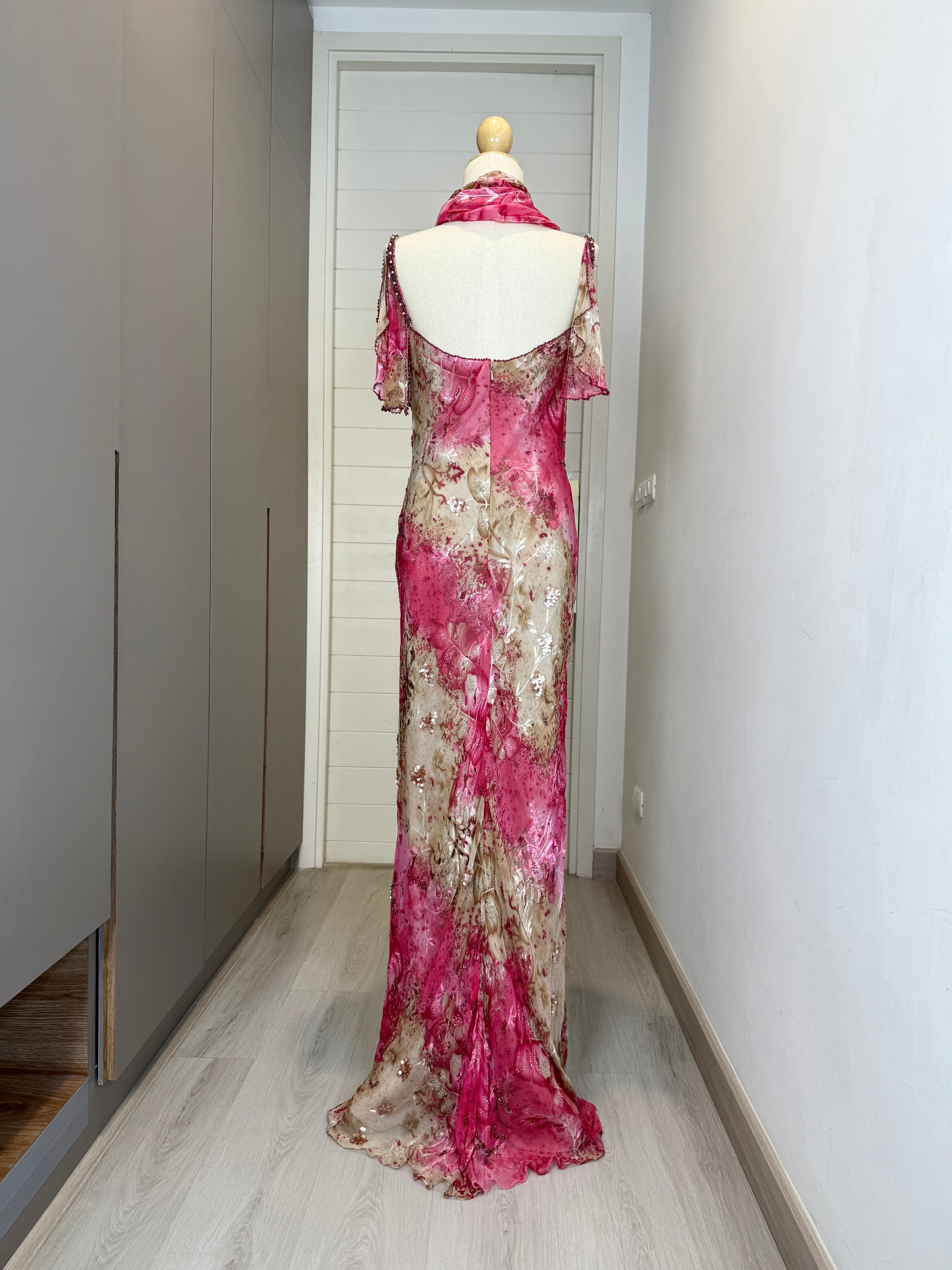 V236 Vintage Super Rare Fuchsia Bloom Gown (XS–M)