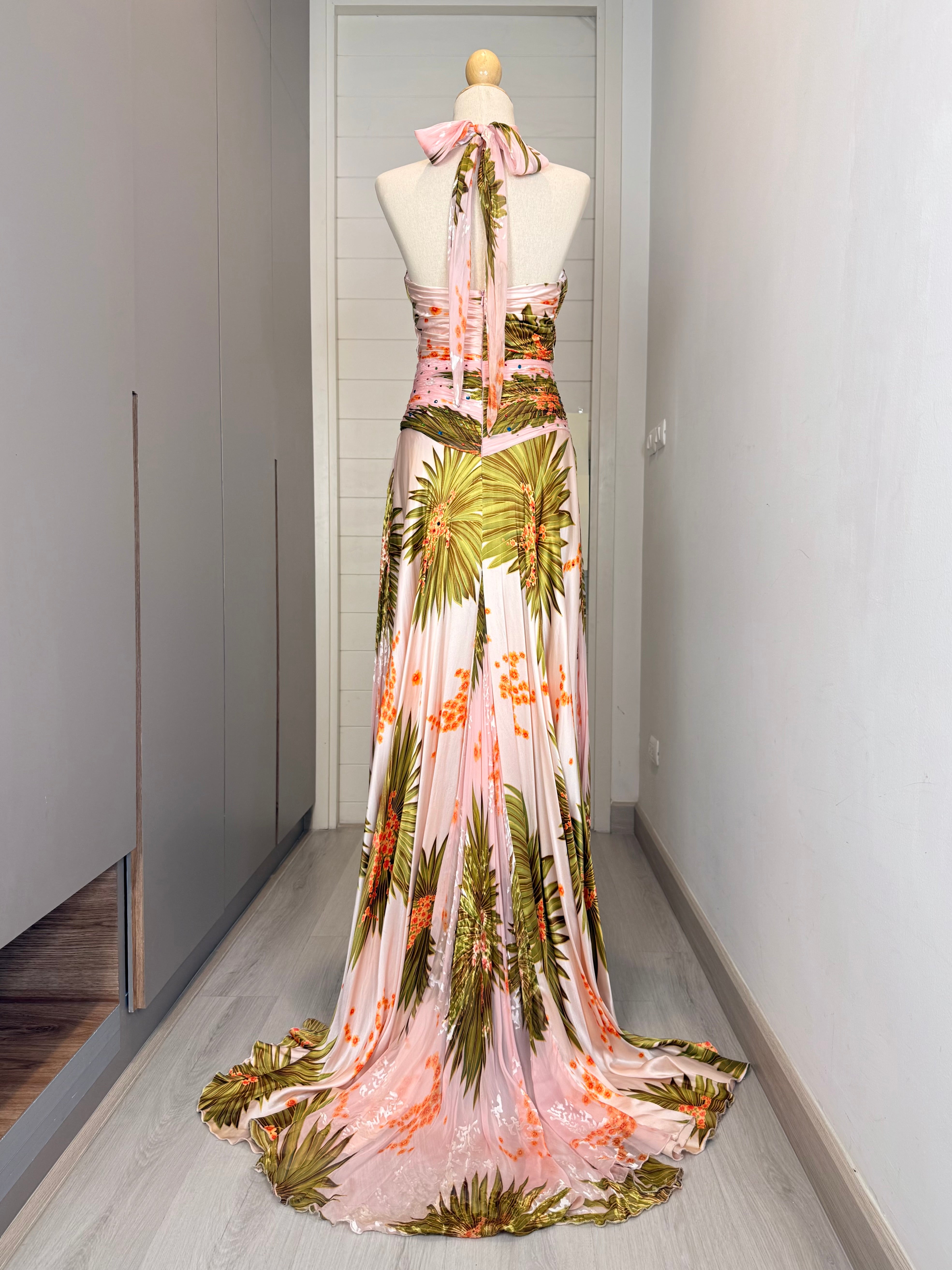 V320 Vintage Jovani Blush Tropicana Halter Gown (XS)