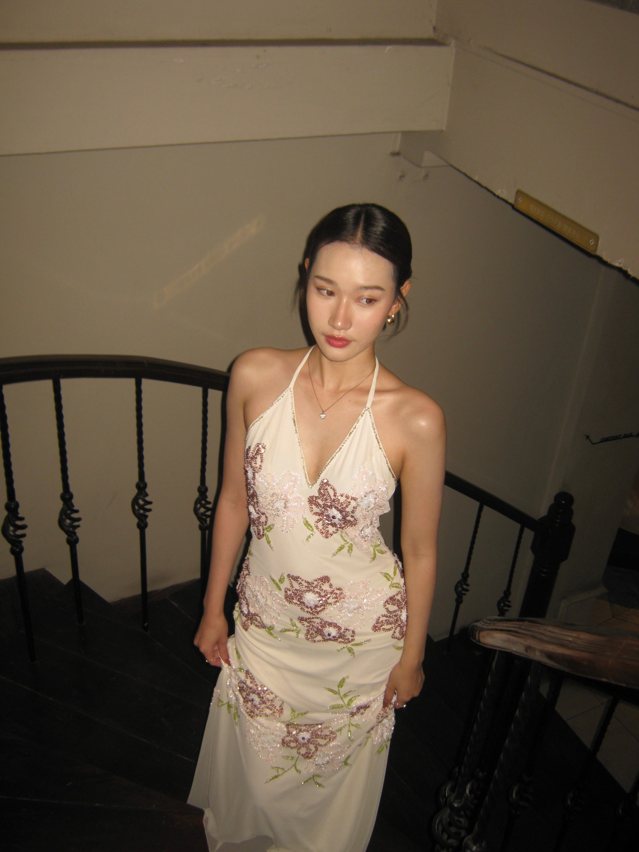 V102 Vintage Super Rare Attitudes Floral Evening gown (XS-S)