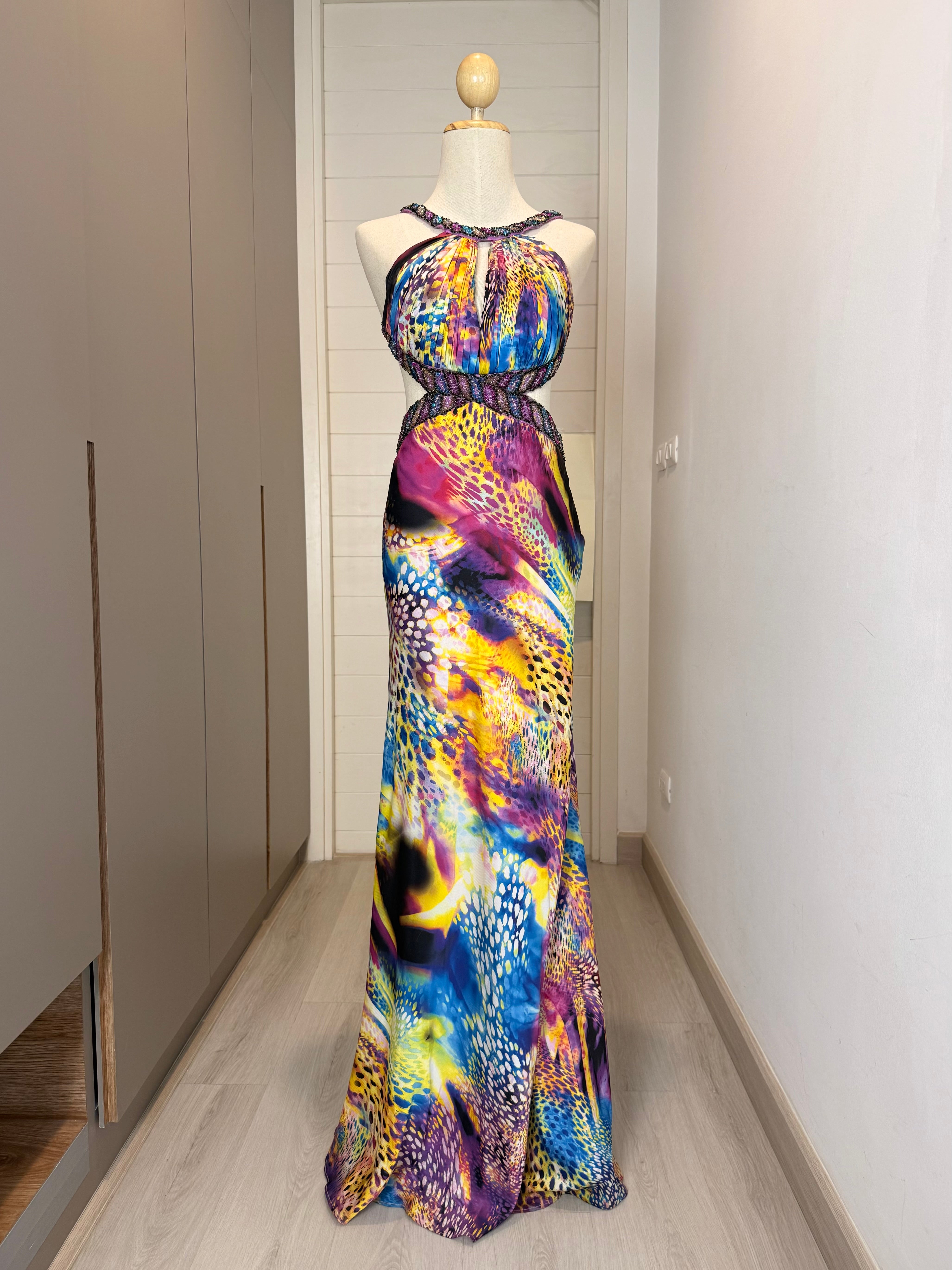 V276 Vintage Dave & Johnny Prism Wild Cutout Gown (XS)