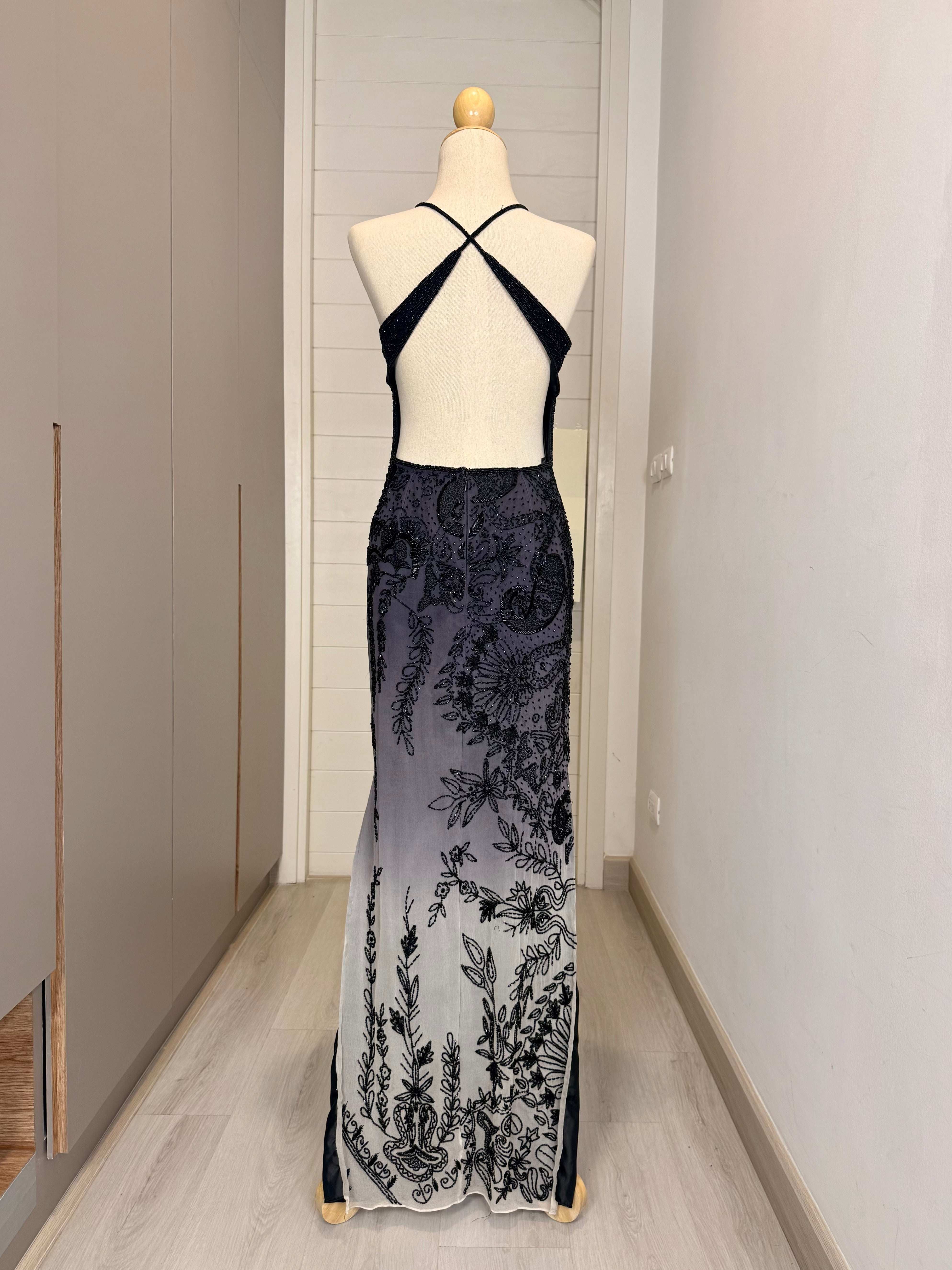 V300 Vintage Midnight Botanical Beaded Gown (S)