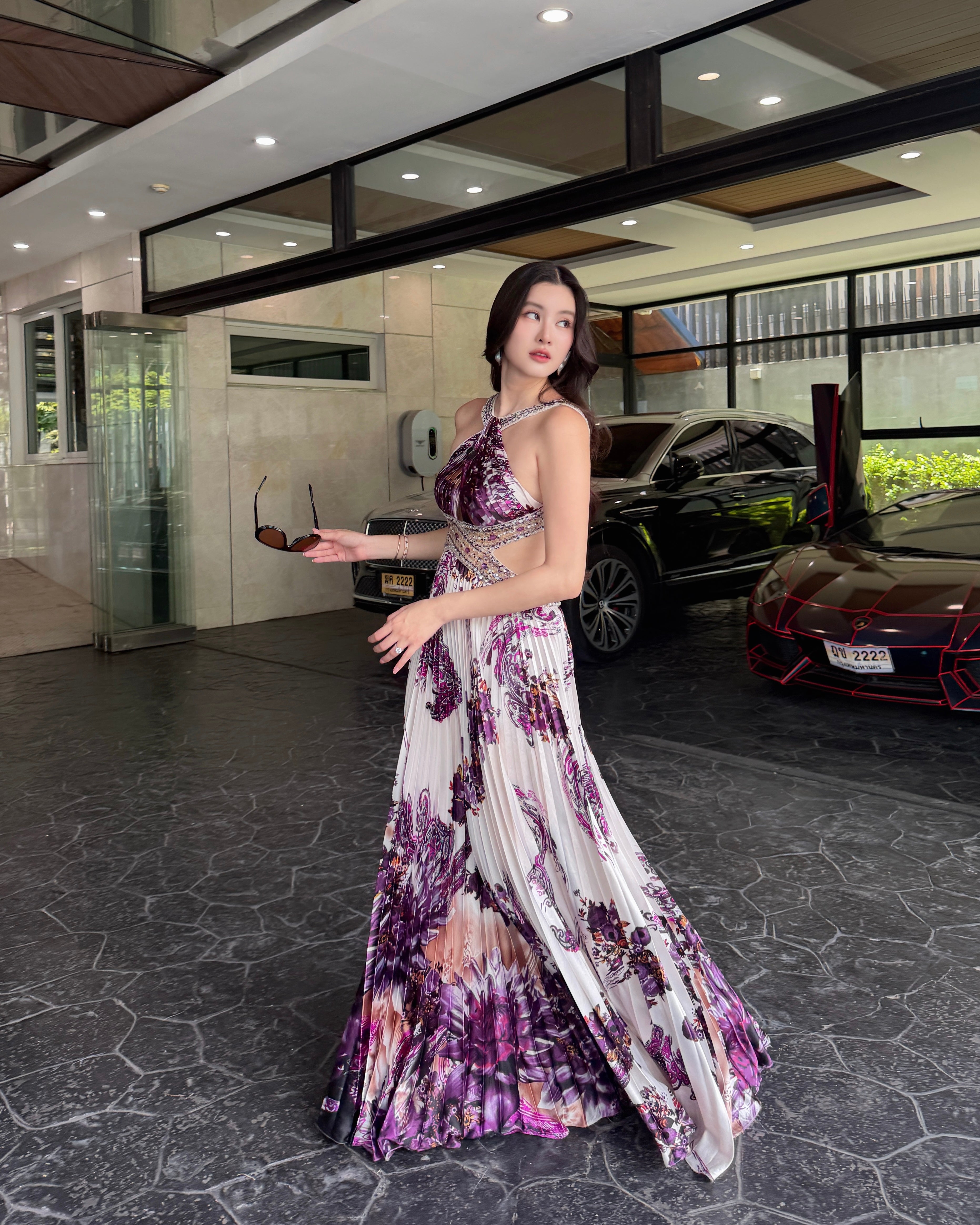V305 Vintage Dave & Johnny Amethyst Mirage Beaded Gown (XS-S) ชุดใหม่