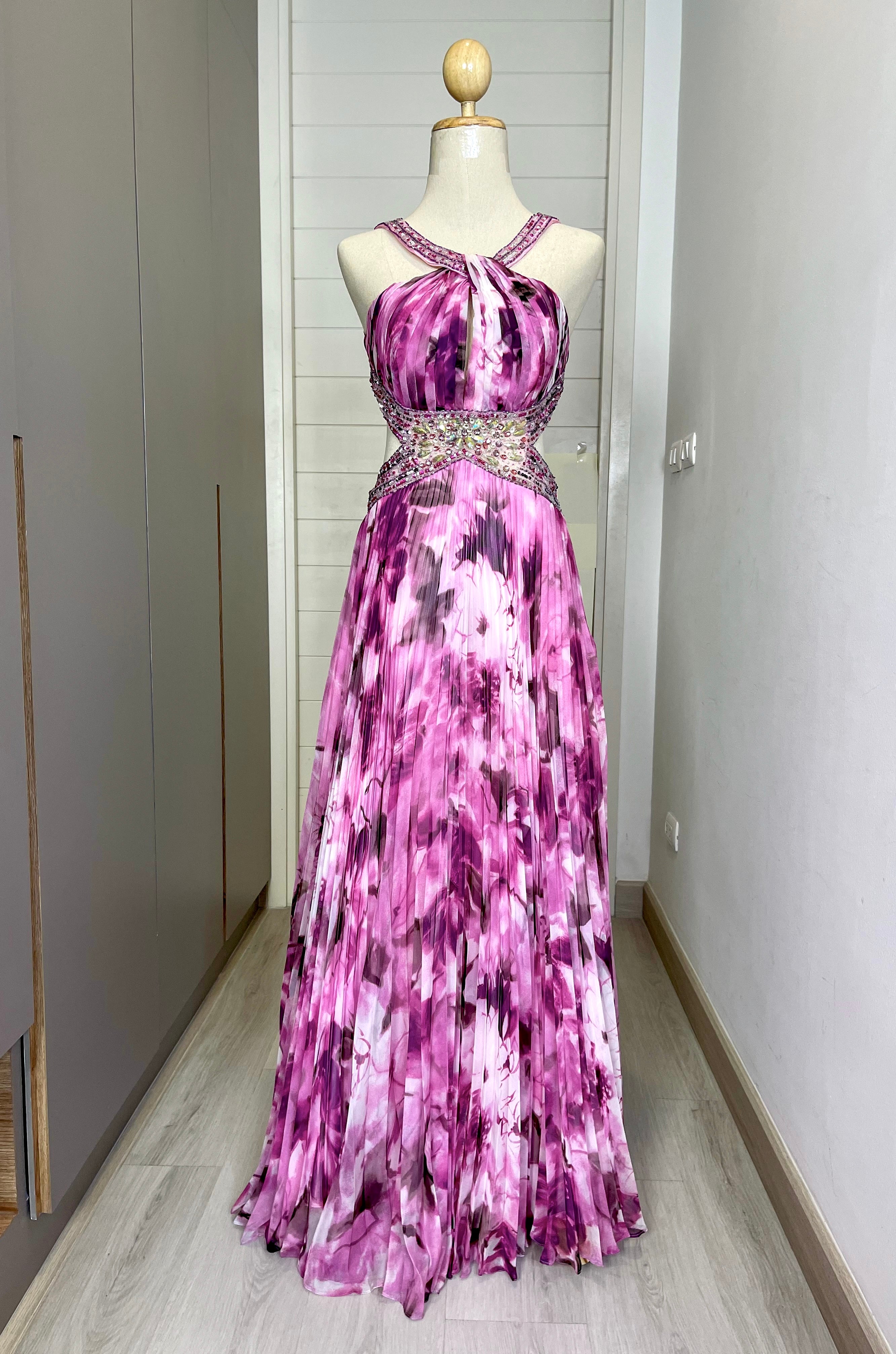 D06 Dave & Johnny Pink Floral Evening Gown (XS-S) ชุดใหม่