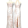 V266 Vintage Rare Rosegold Floral Beaded Halter Gown (XS–S)