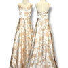 V190 Vintage Floral Champagne Satin Open-Back Dress (M)