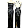 V136 Vintage Black Beaded Gown – Strappy Back Detail (XS)