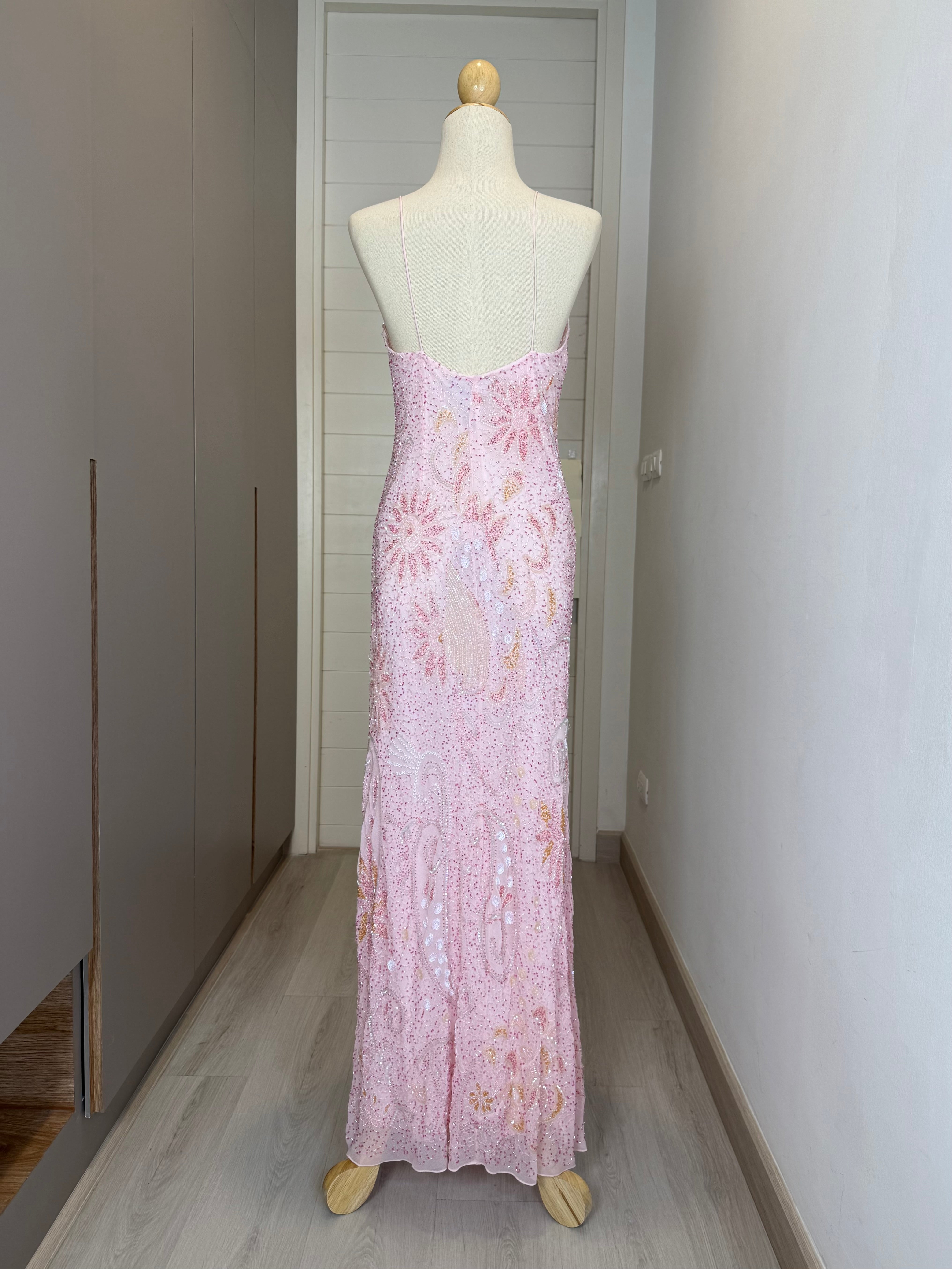 V167 Vintage Blush Stardust Beaded Gown (M-L)