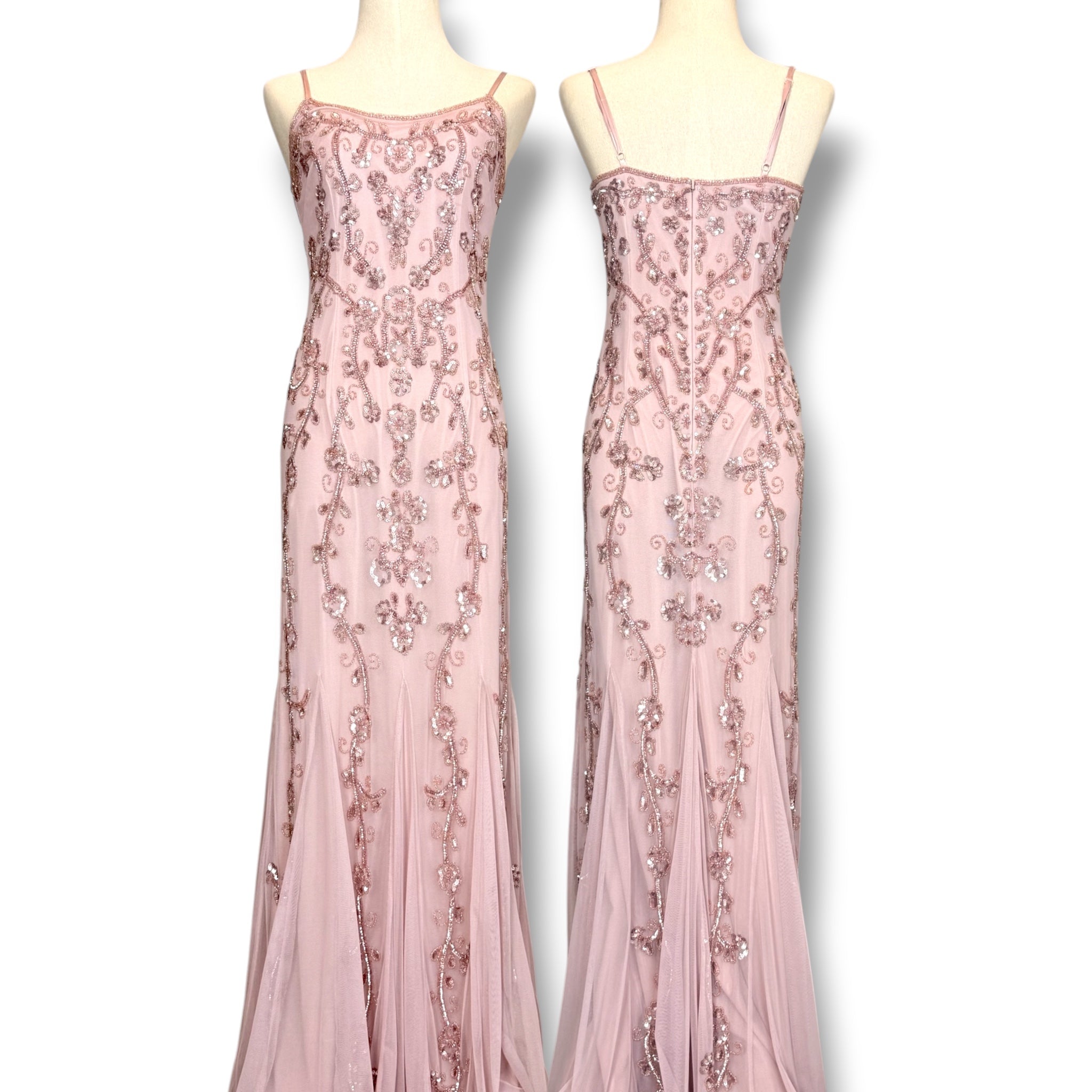 V326 Vintage Antique Rose Floral Beaded Gown (XS-S)