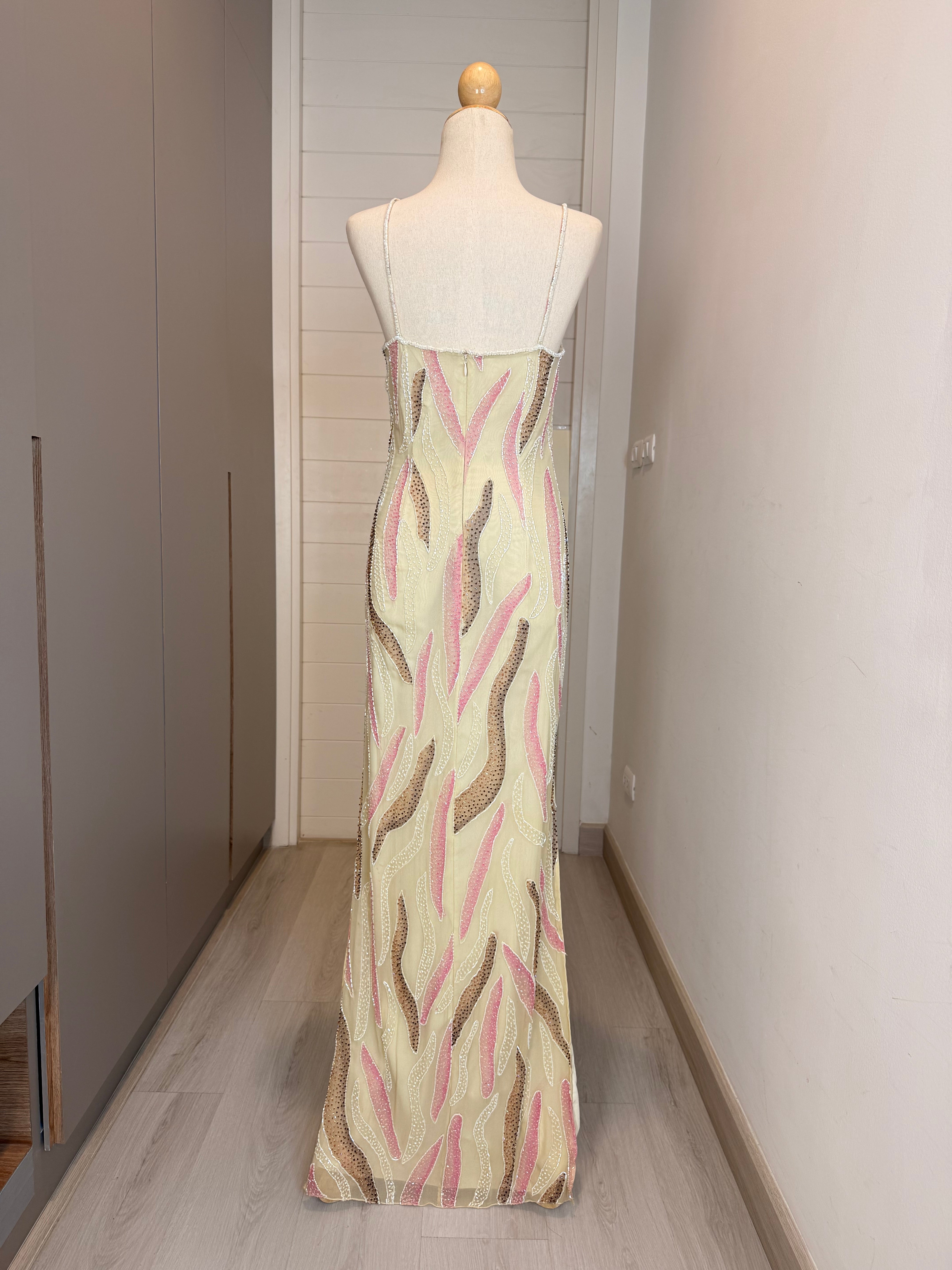 V306 Vintage Cache Vanilla Flame Beaded Gown (S)