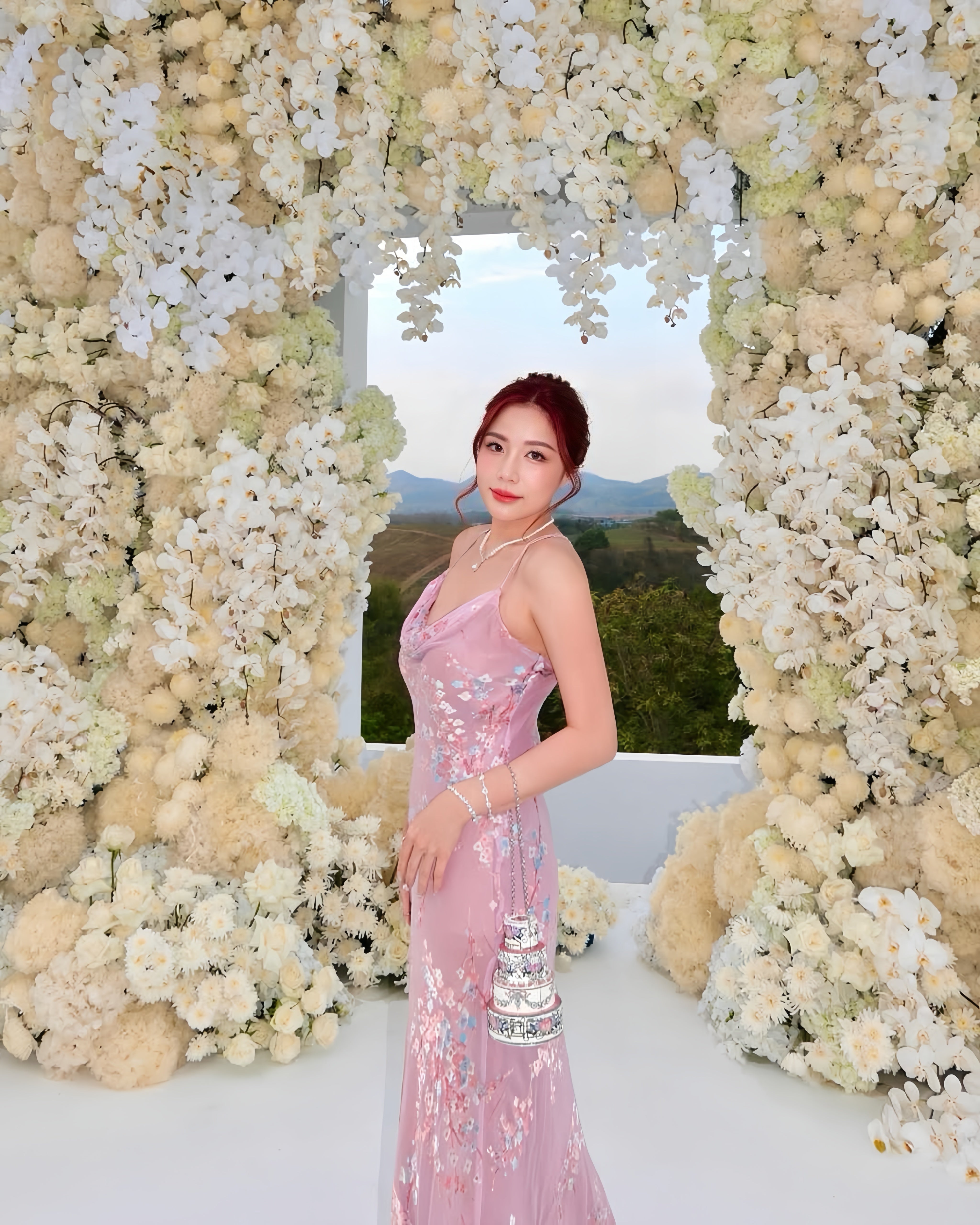 M07 Monsoon Pink Evening Gown (M-XL) (มีบริการปรับสายขึ้นตามไซส์ค่ะ)