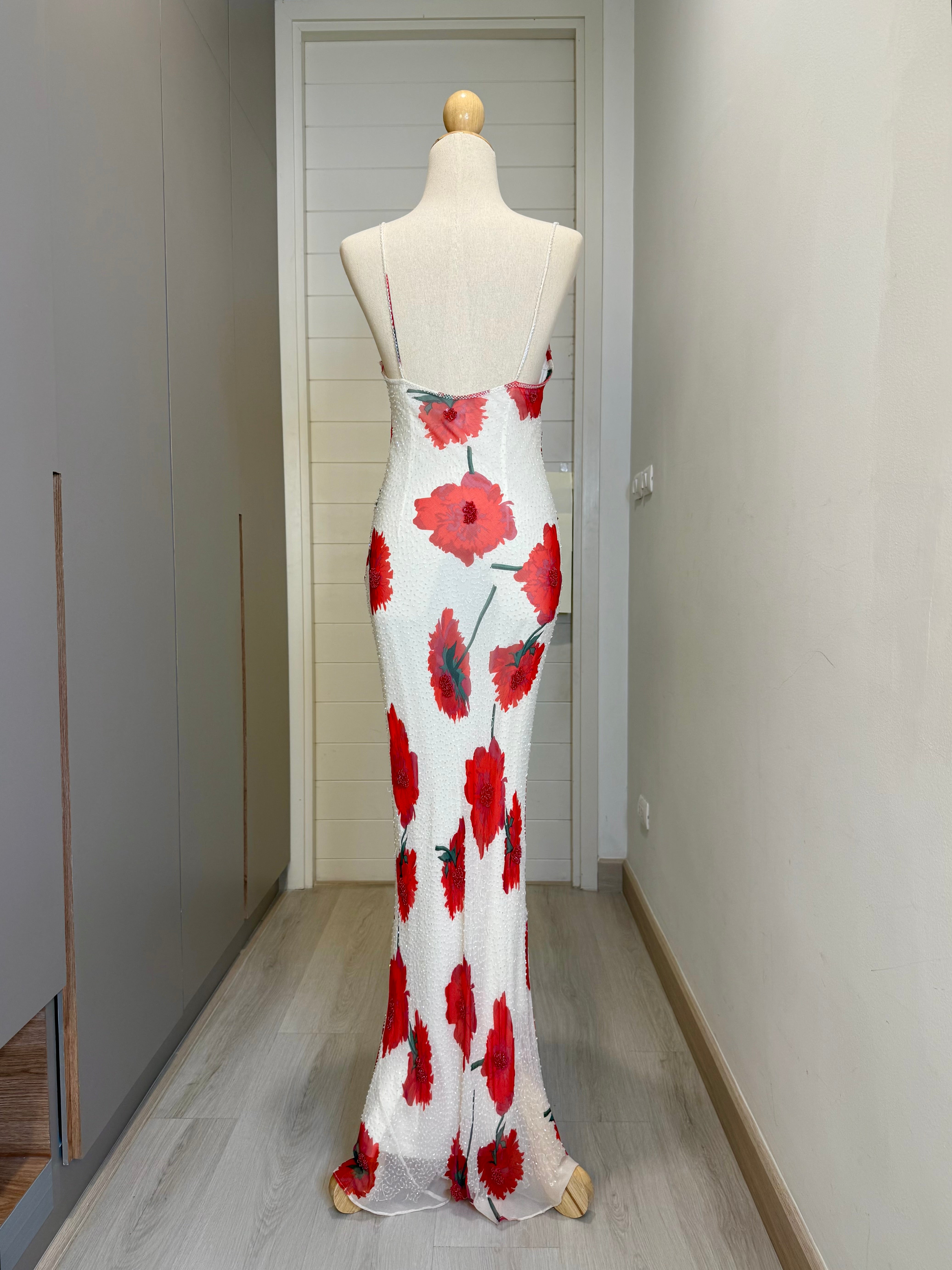 V229 Vintage Super Rare Cache Poppy Bloom Column Dress (XS-S)