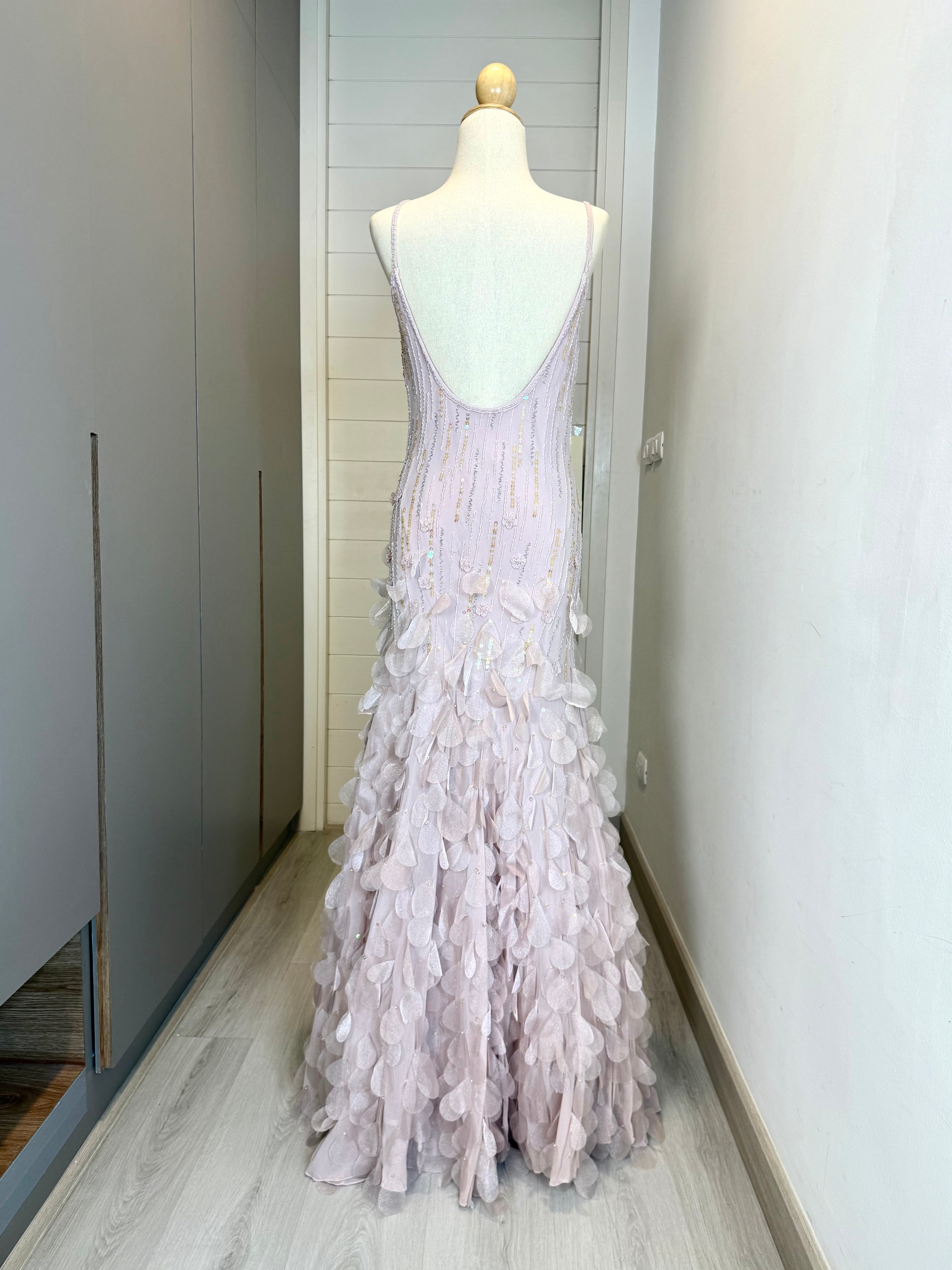 V245 Vintage Aspeed Dusty Rose Petal Beaded Gown (M-L)