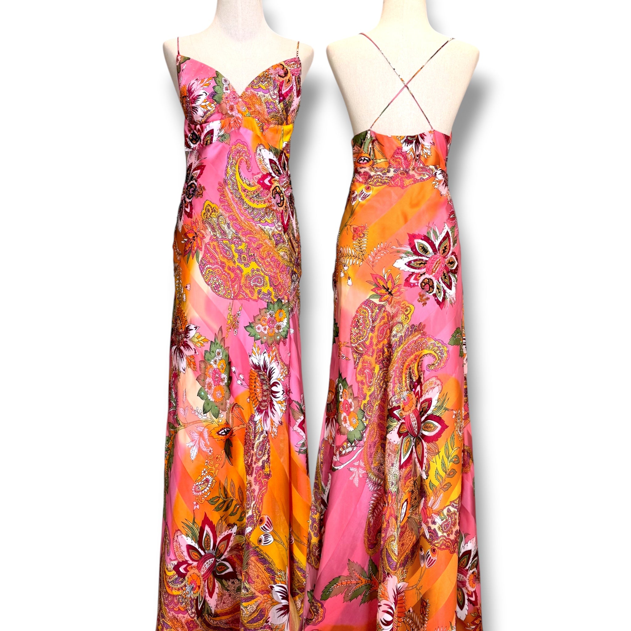 V298 Vintage Mary L Couture Sunset Paisley Gown (M-L)