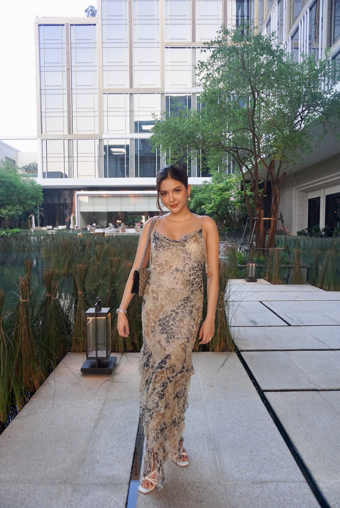 D13 Super Rare Diane Freis Tiger Print Evening Dress (M-XL) (ชุดเป็นทรงขยายตามหุ่น)