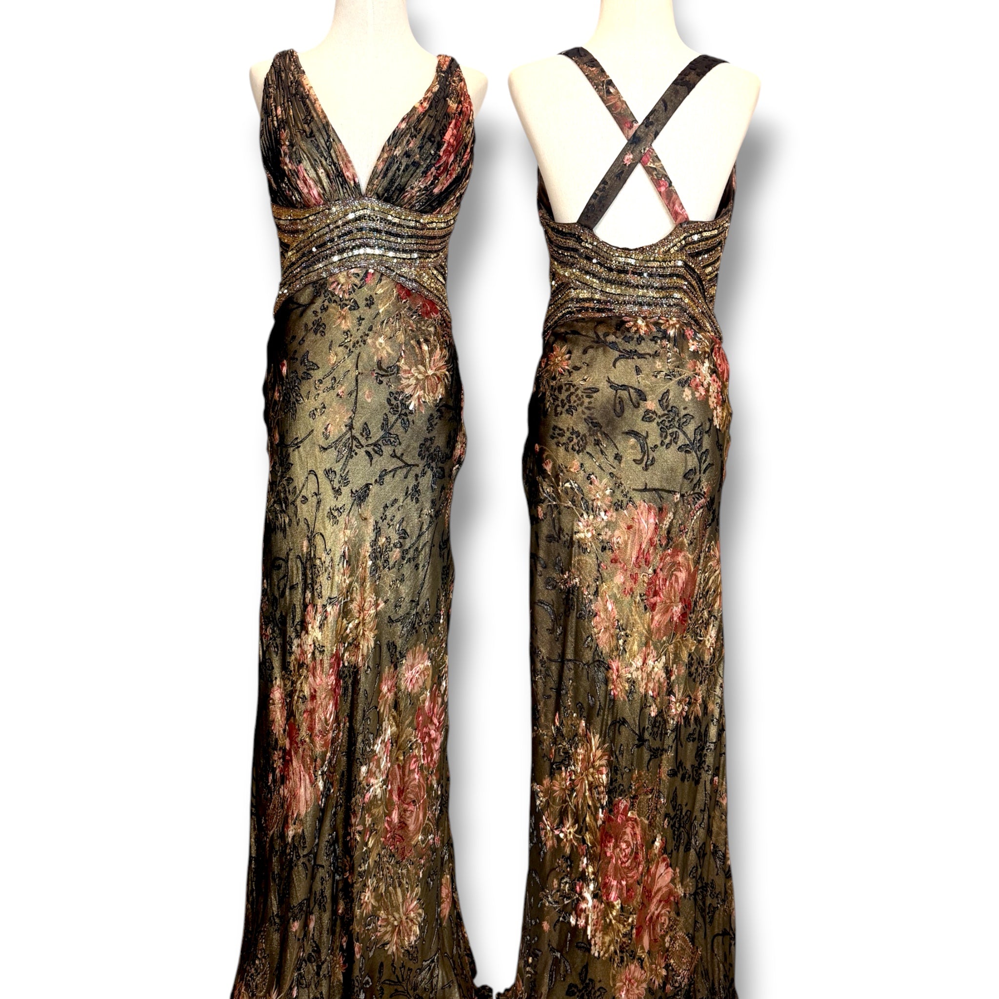 V283 Vintage Jovani Midnight Rose Beaded Gown (M)