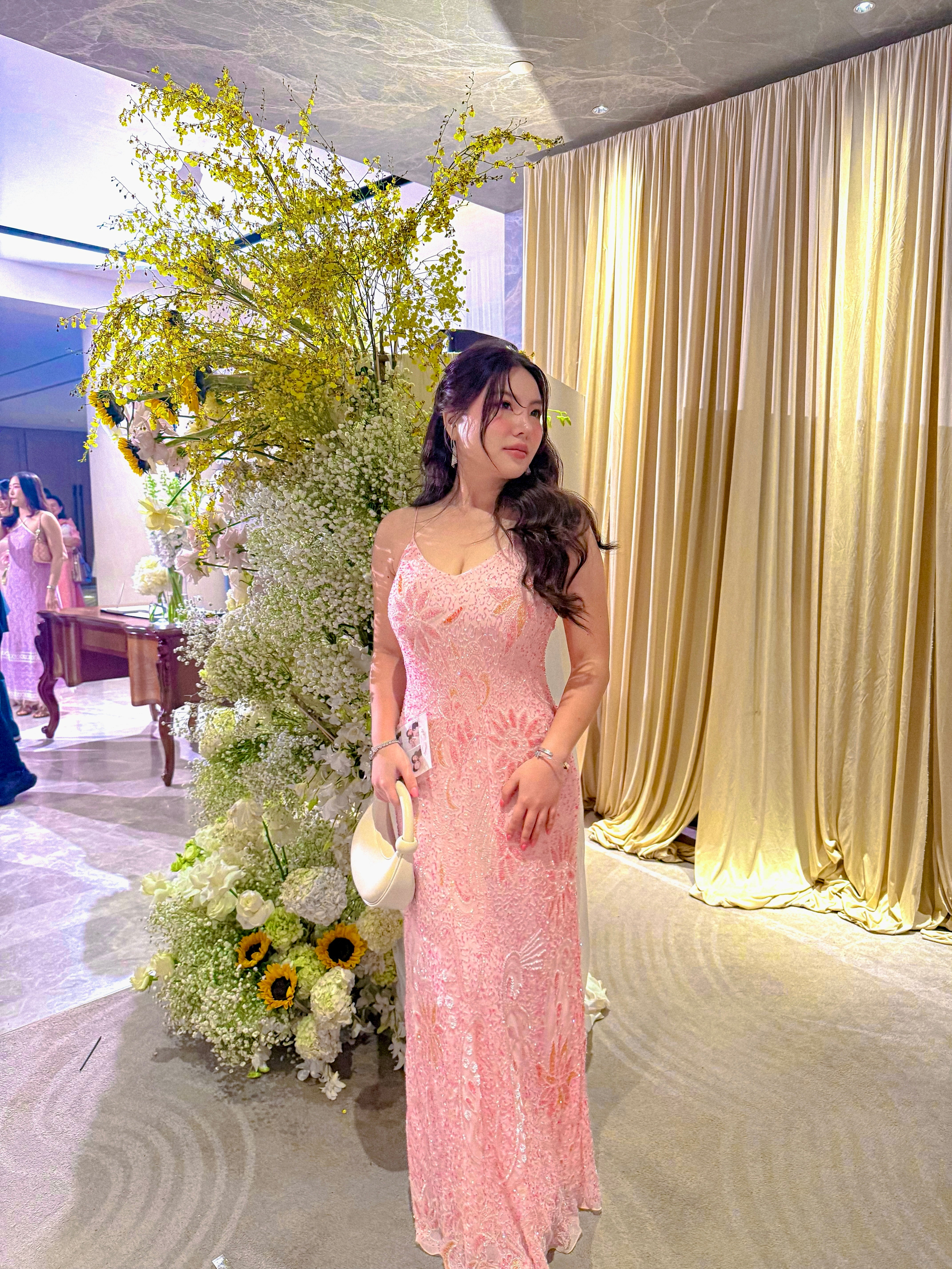 V167 Vintage Blush Stardust Beaded Gown (M-L)