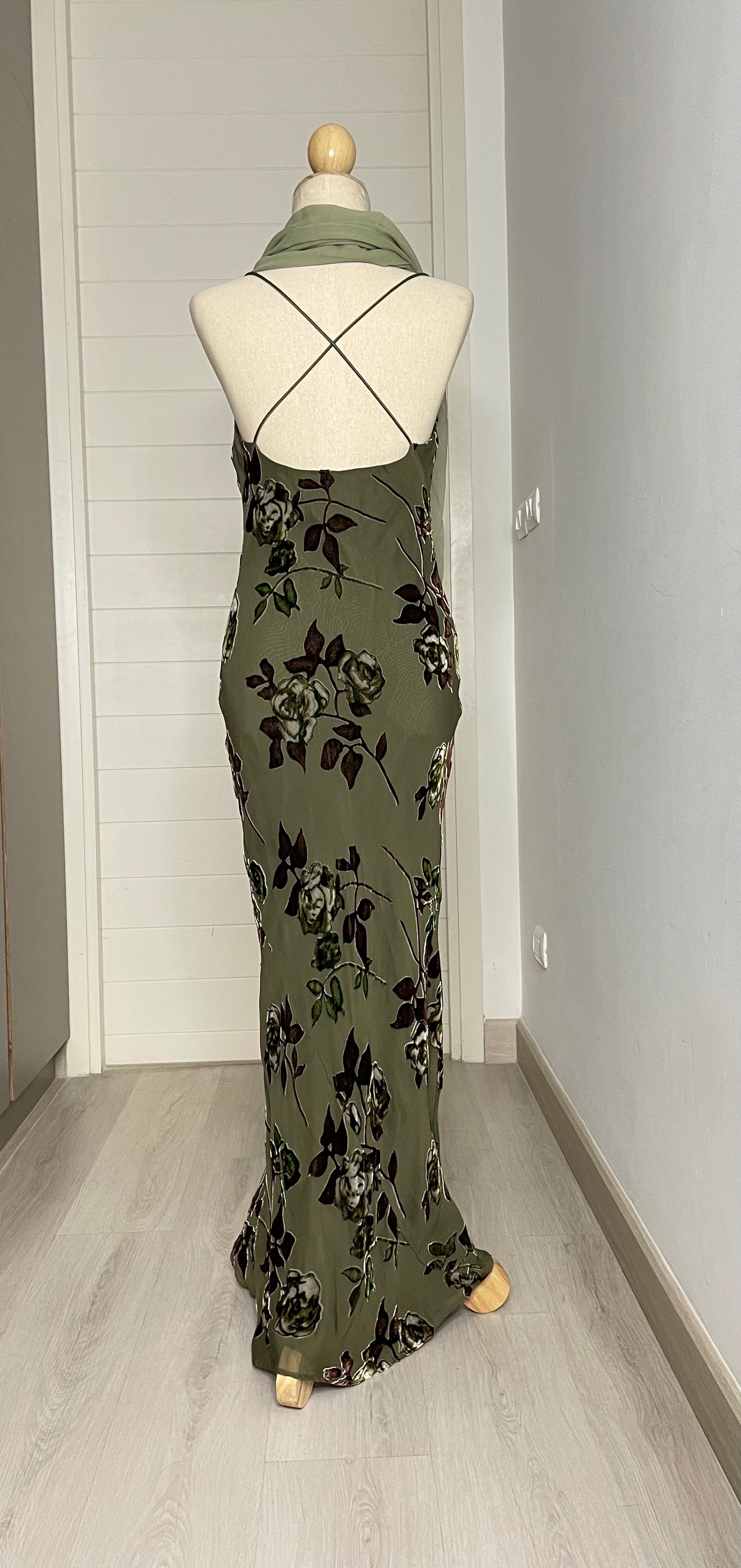 M04 Monsoon Olive Green Evening Gown (XS-M) (มีบริการปรับสายขึ้นตามไซส์)